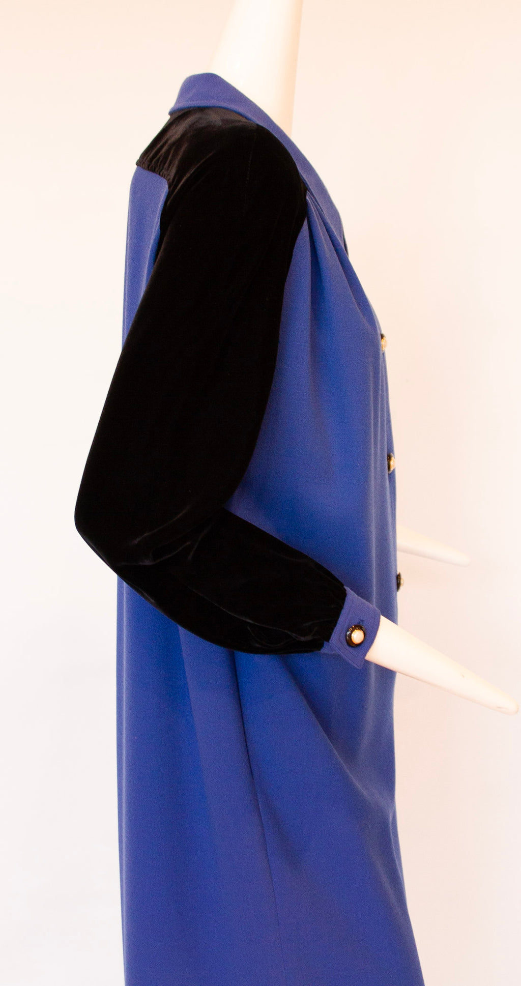 VALENTINO MISS V Blue Wool and Black Velvet Midi Dress