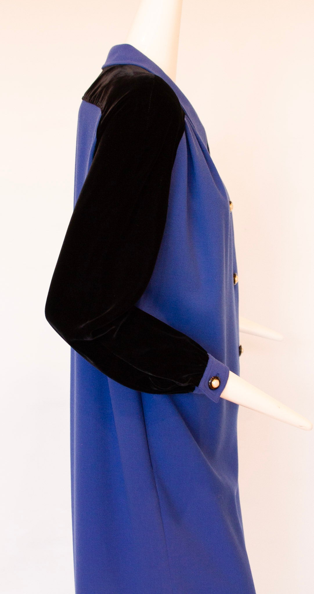 VALENTINO MISS V Blue Wool and Black Velvet Midi Dress