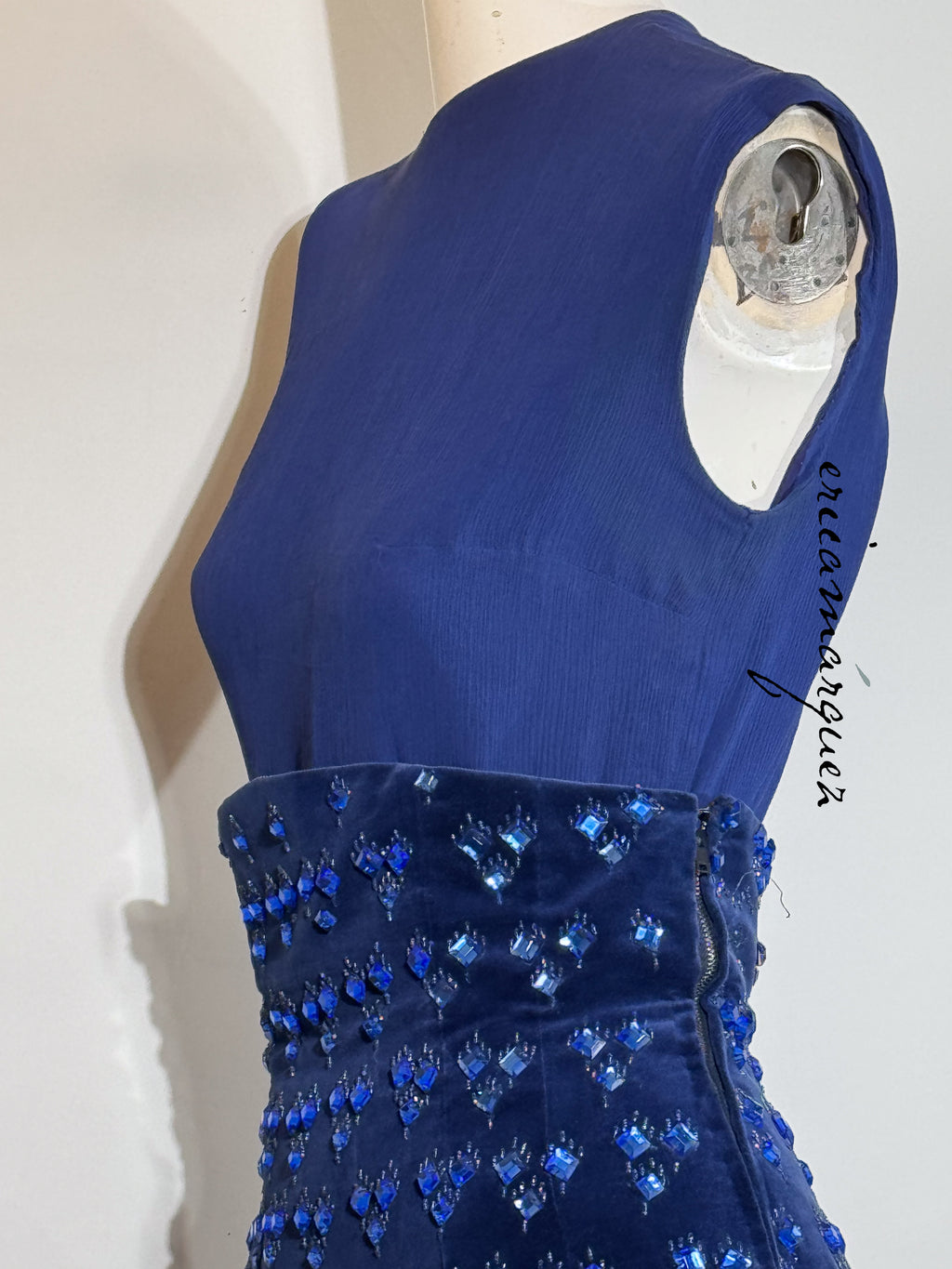 BARON'S ALTA MODA, Velvet and Rhinestone Electric Blue High-Waist Skirt Ensemble
