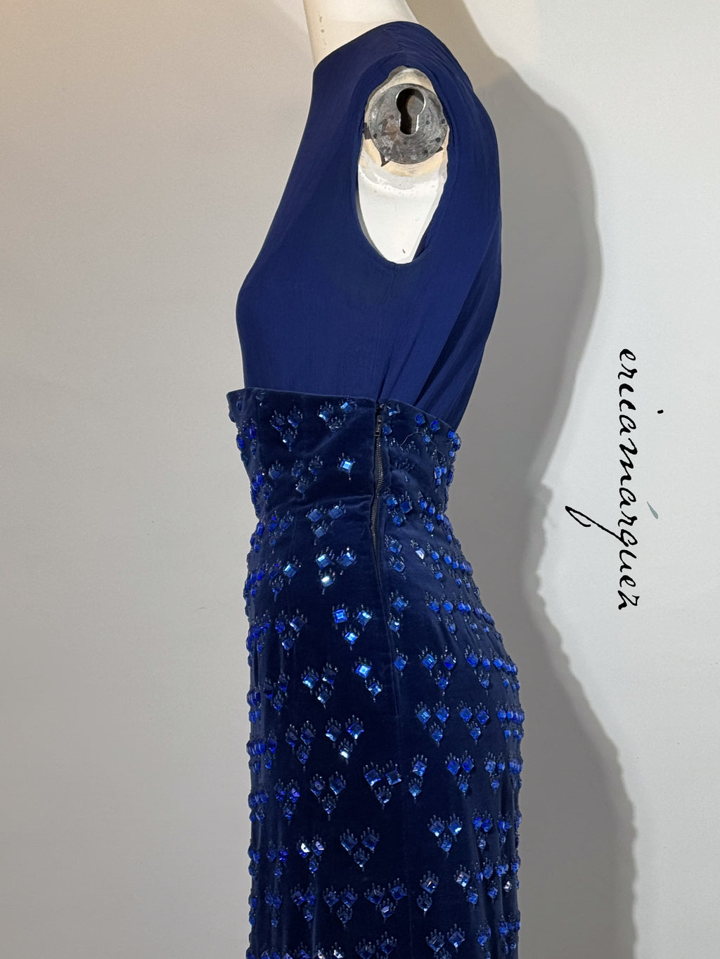 BARON'S ALTA MODA, Velvet and Rhinestone Electric Blue High-Waist Skirt Ensemble