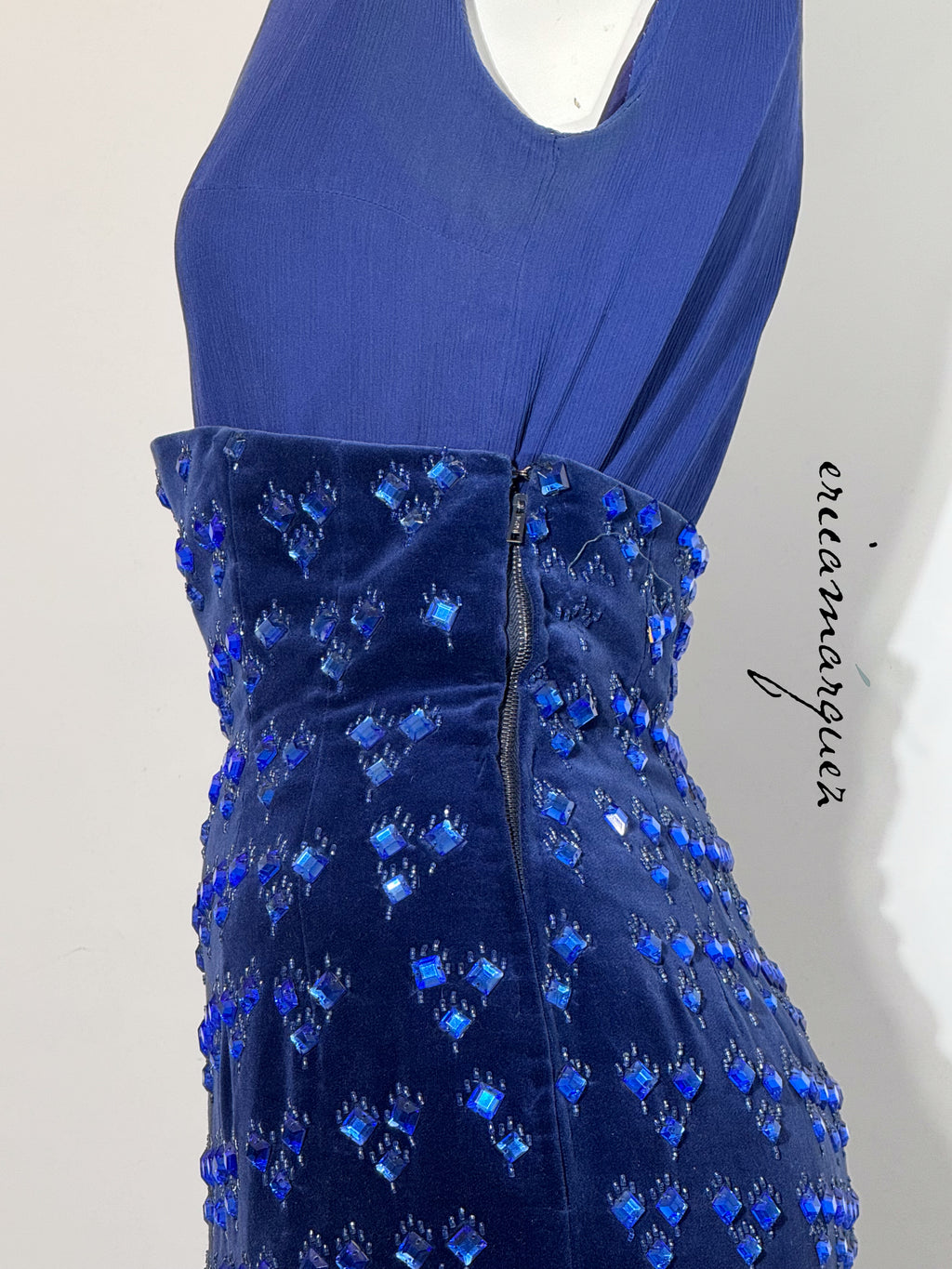 BARON'S ALTA MODA, Velvet and Rhinestone Electric Blue High-Waist Skirt Ensemble