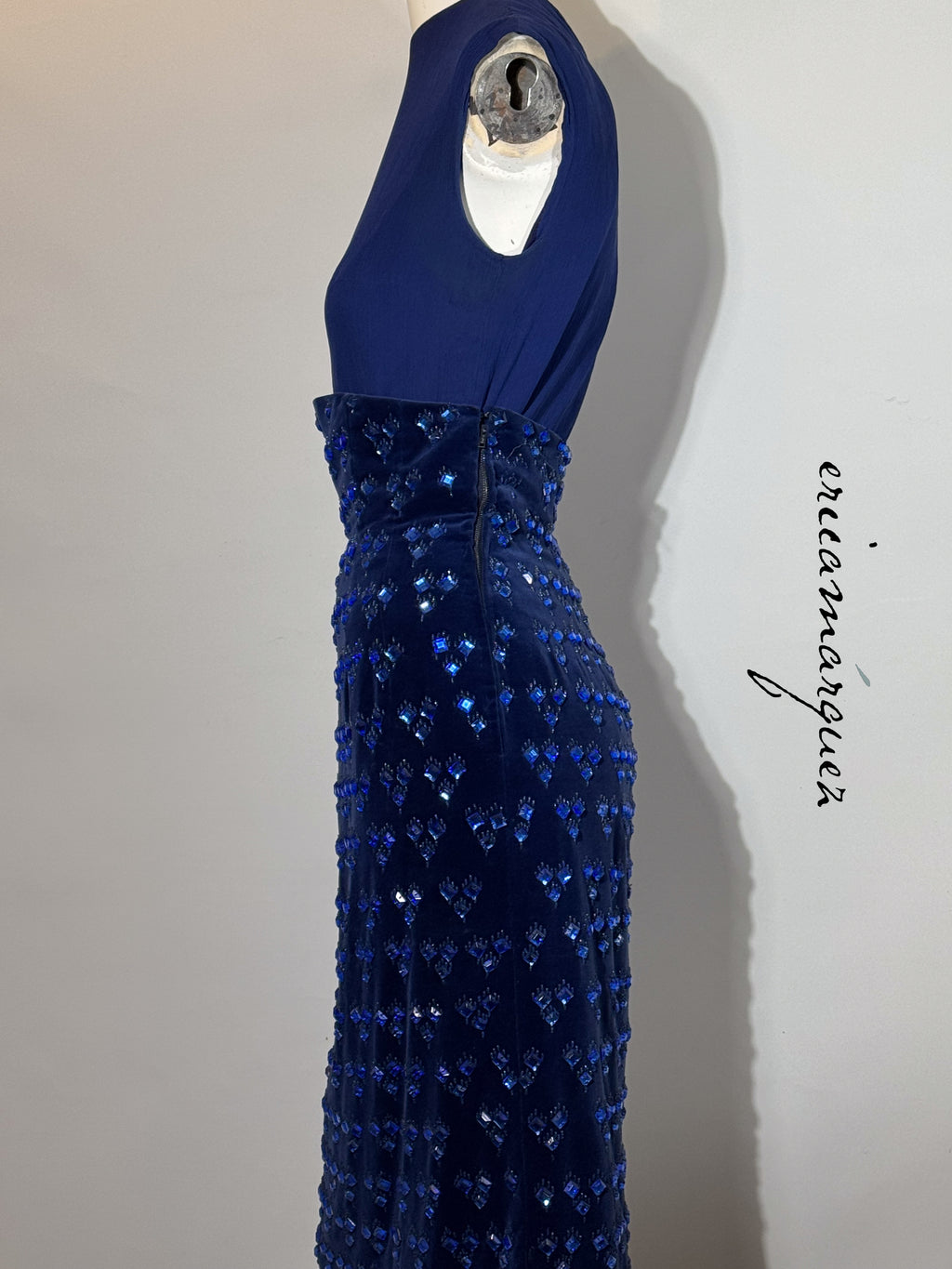 BARON'S ALTA MODA, Velvet and Rhinestone Electric Blue High-Waist Skirt Ensemble