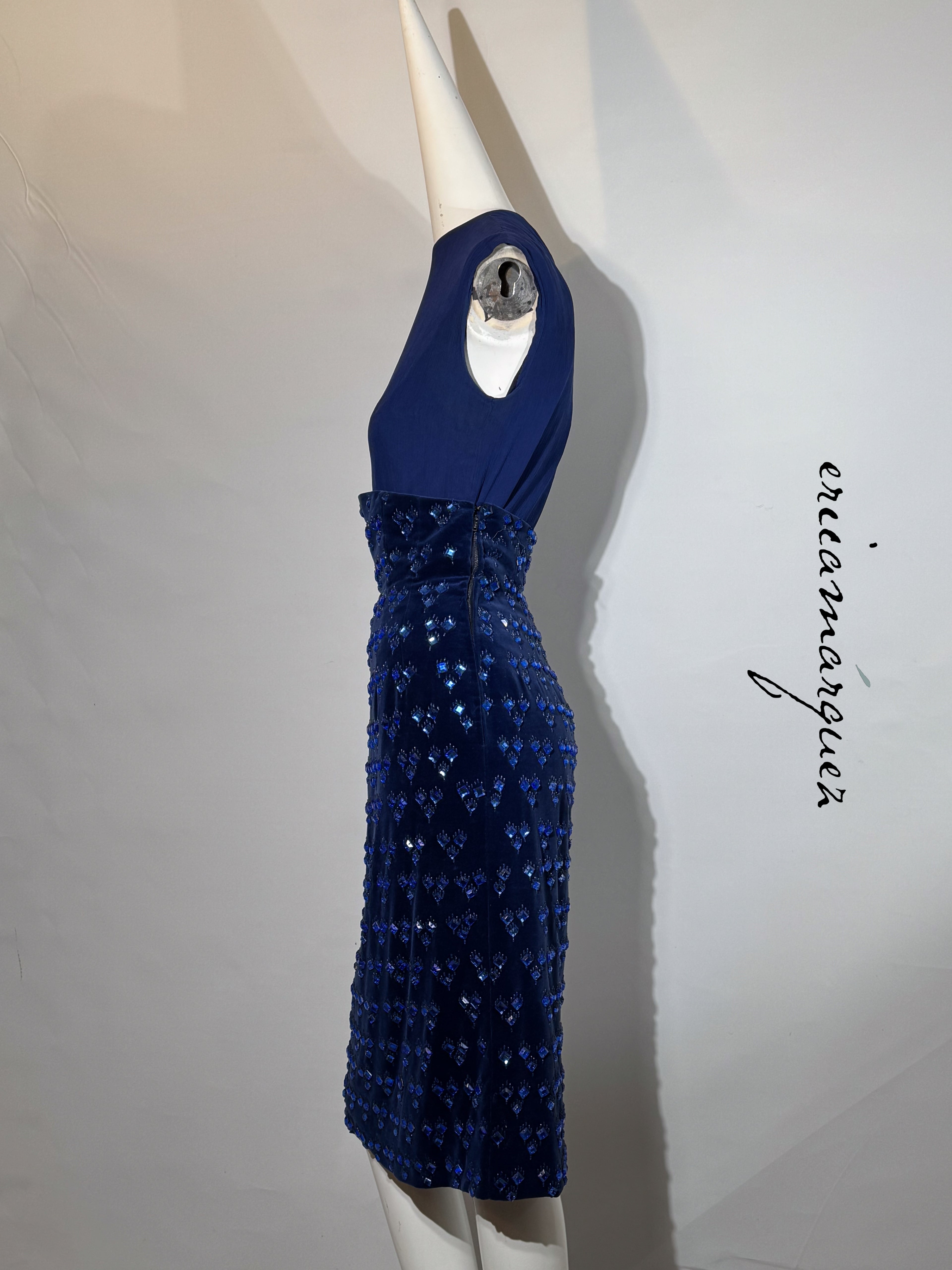 BARON'S ALTA MODA, Velvet and Rhinestone Electric Blue High-Waist Skirt Ensemble