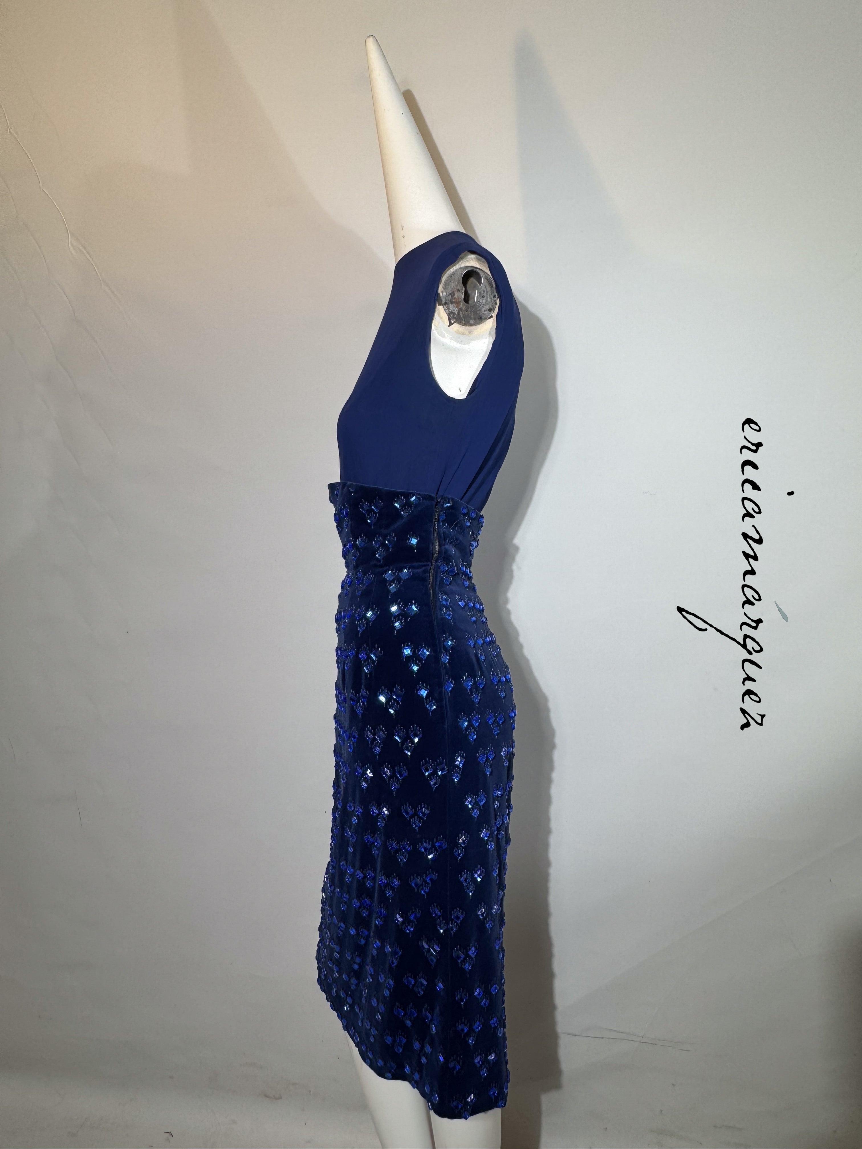BARON'S ALTA MODA, Velvet and Rhinestone Electric Blue High-Waist Skirt Ensemble