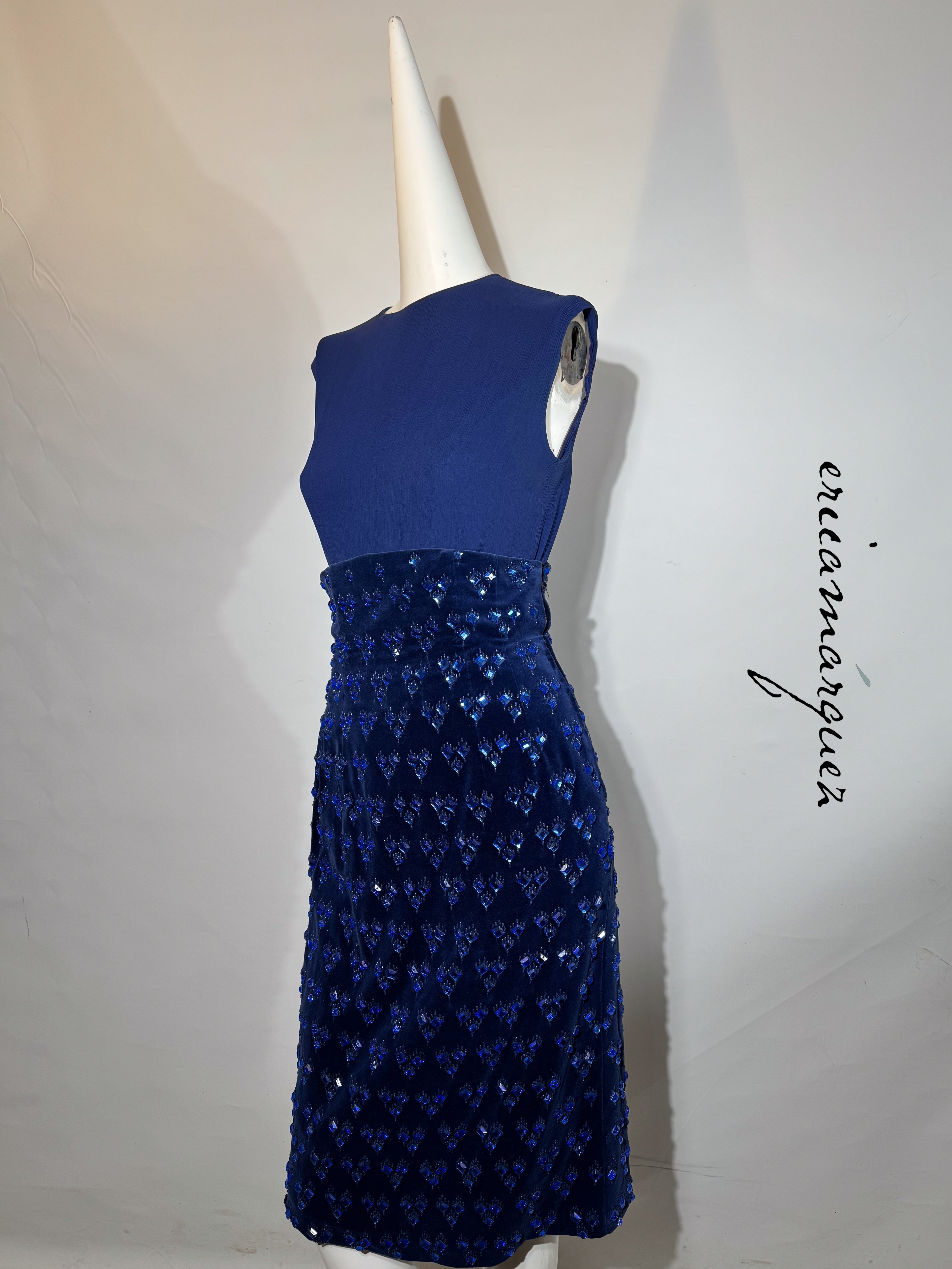 BARON'S ALTA MODA, Velvet and Rhinestone Electric Blue High-Waist Skirt Ensemble