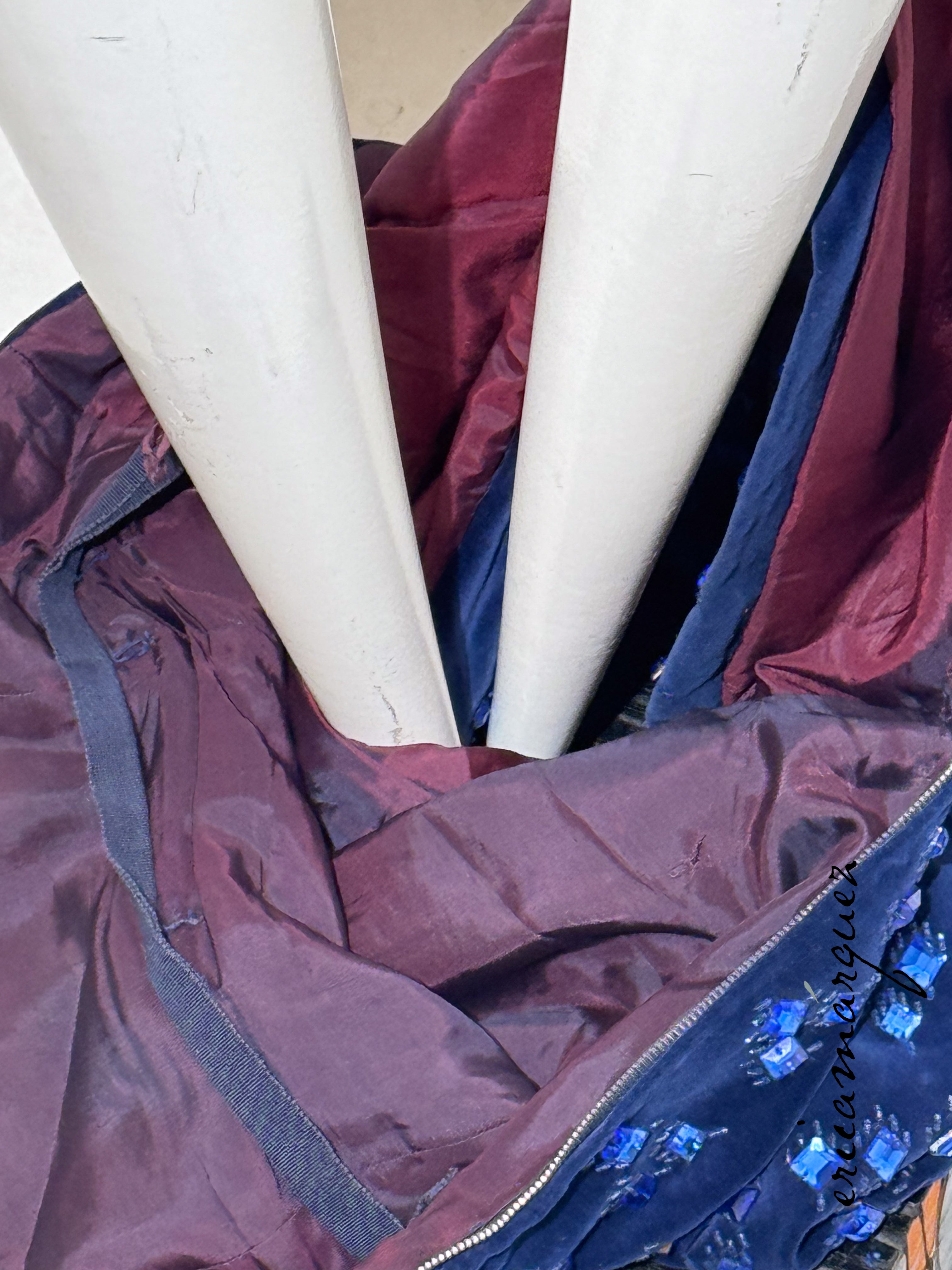 BARON'S ALTA MODA, Velvet and Rhinestone Electric Blue High-Waist Skirt Ensemble