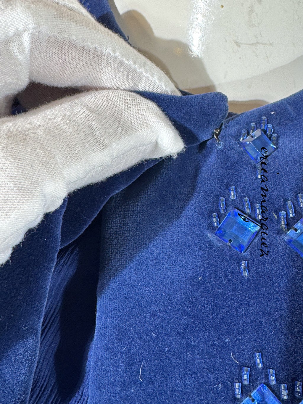 BARON'S ALTA MODA, Velvet and Rhinestone Electric Blue High-Waist Skirt Ensemble