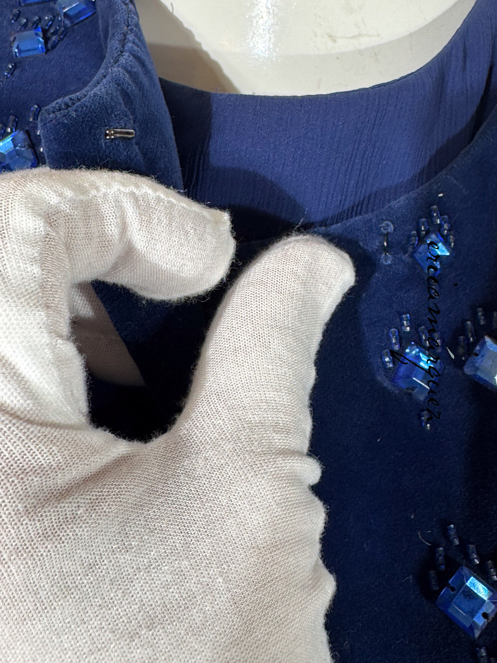 BARON'S ALTA MODA, Velvet and Rhinestone Electric Blue High-Waist Skirt Ensemble