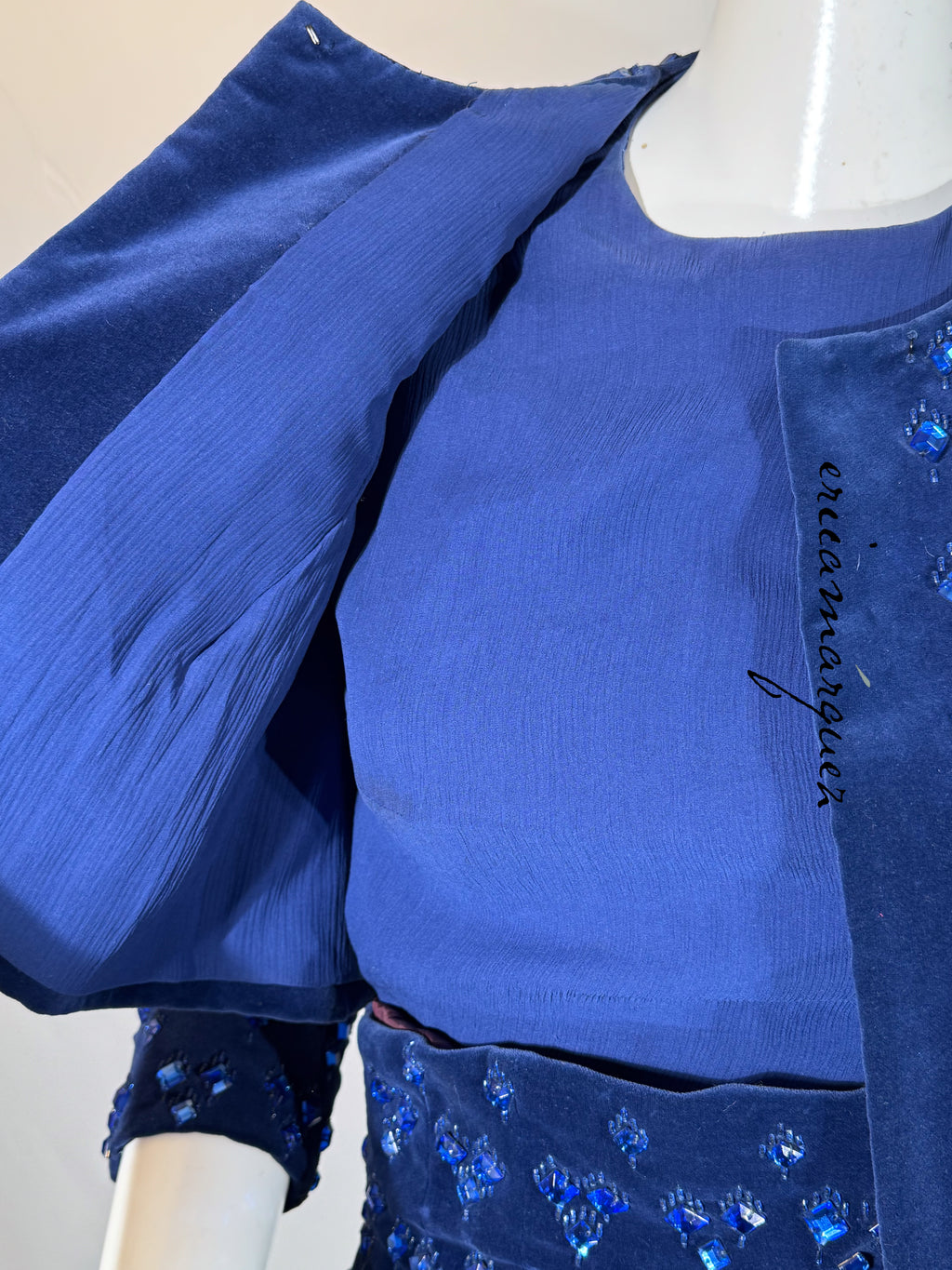 BARON'S ALTA MODA, Velvet and Rhinestone Electric Blue High-Waist Skirt Ensemble