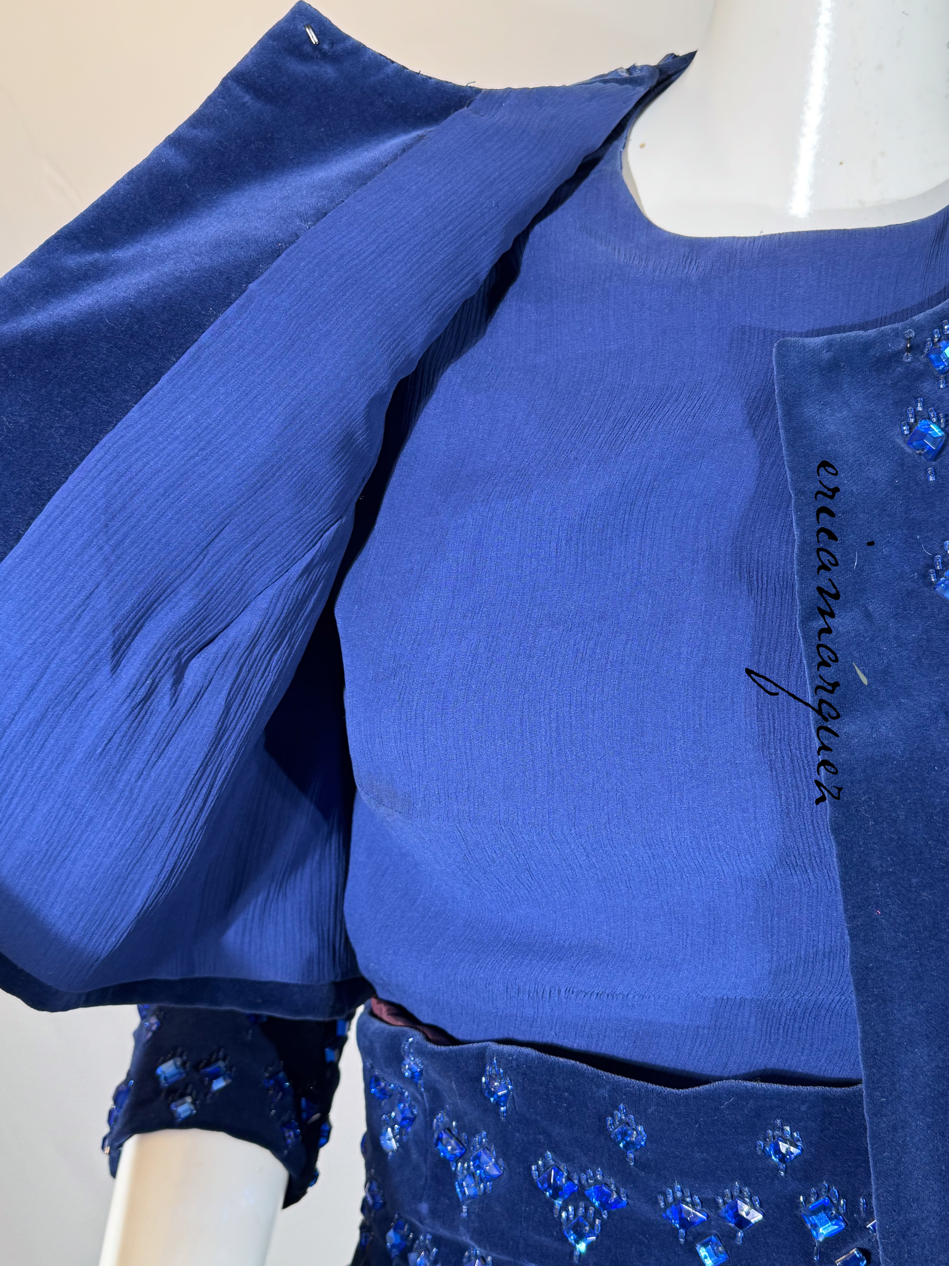 BARON'S ALTA MODA, Velvet and Rhinestone Electric Blue High-Waist Skirt Ensemble