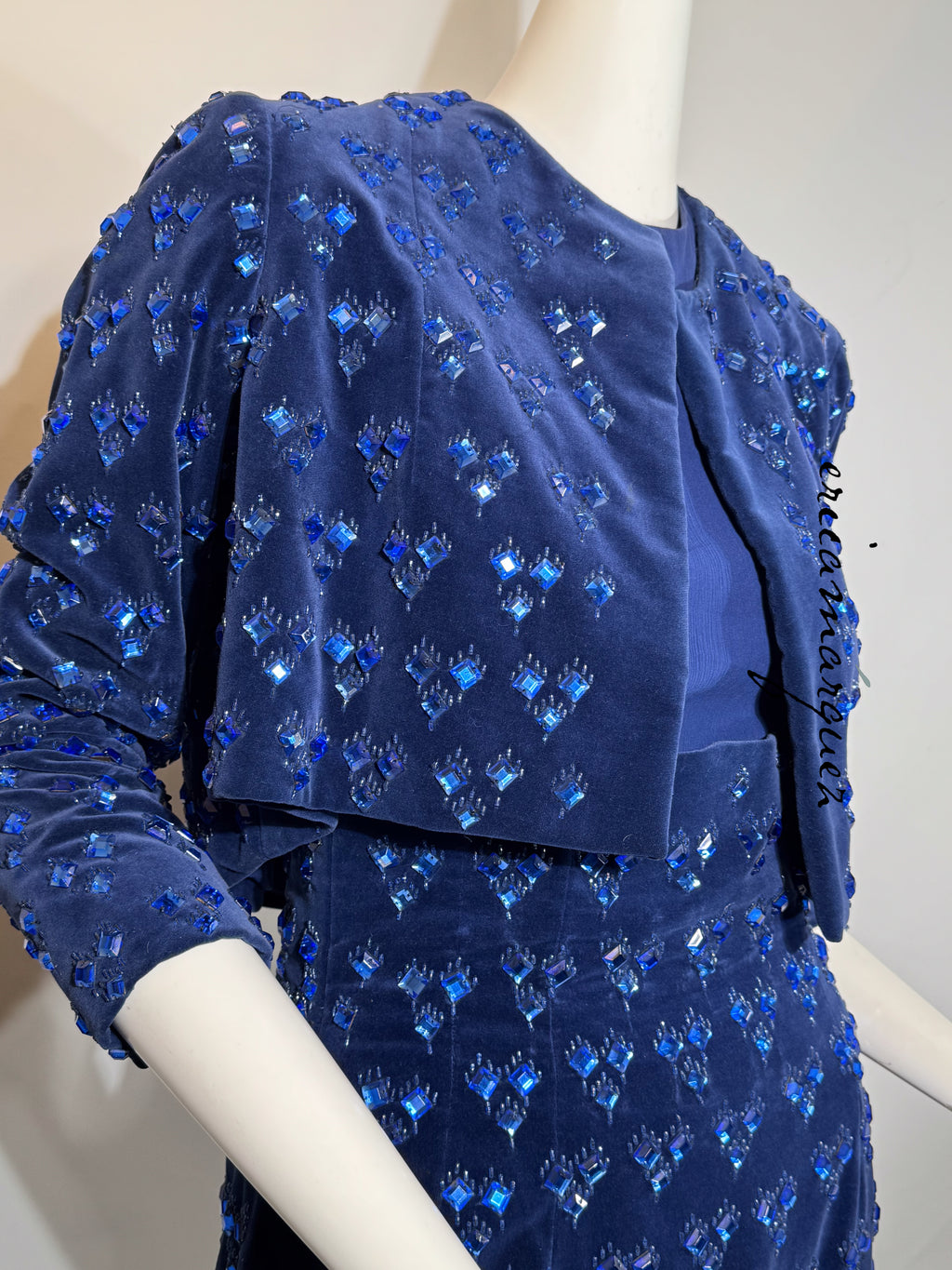 BARON'S ALTA MODA, Velvet and Rhinestone Electric Blue High-Waist Skirt Ensemble