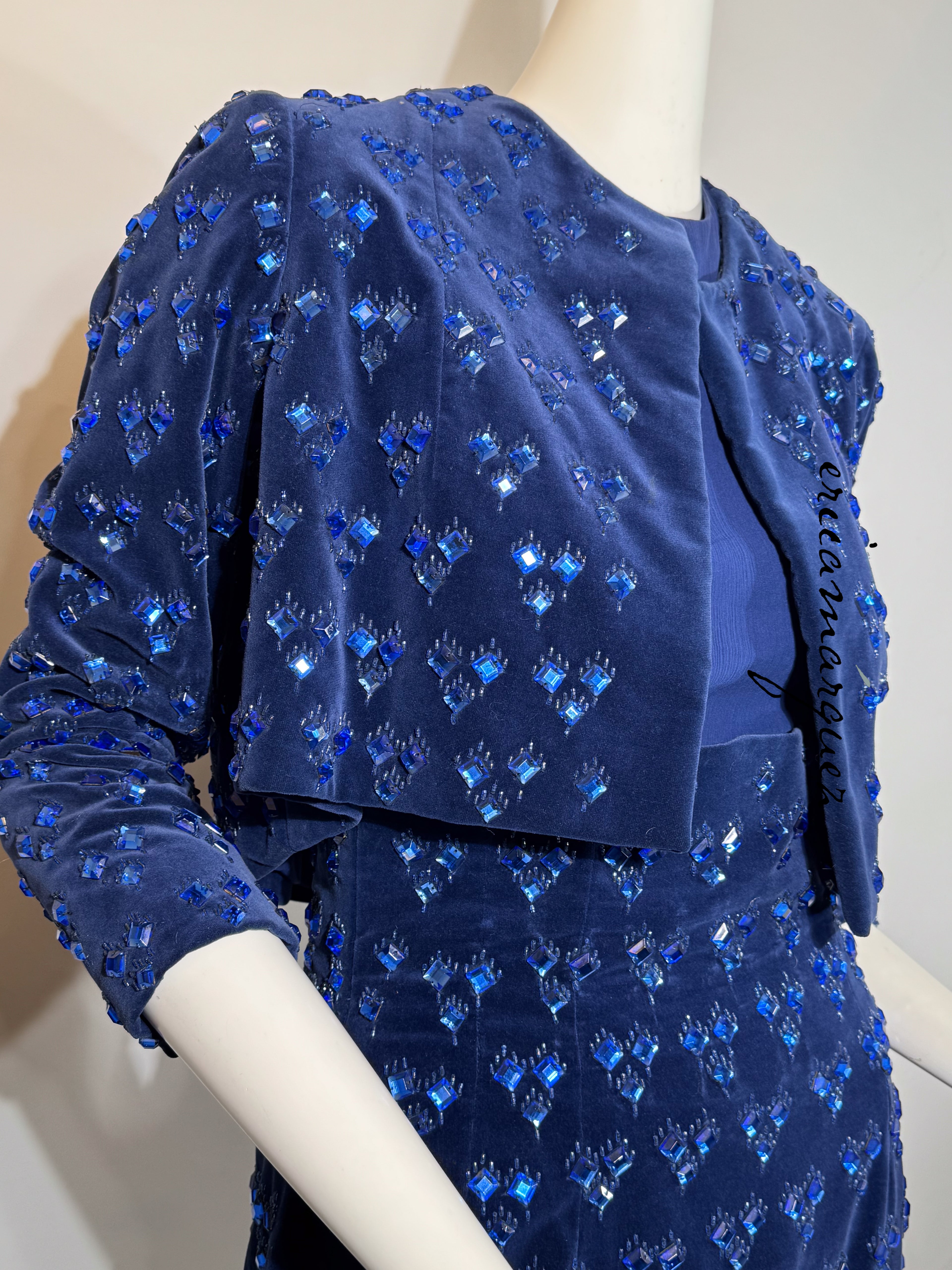 BARON'S ALTA MODA, Velvet and Rhinestone Electric Blue High-Waist Skirt Ensemble