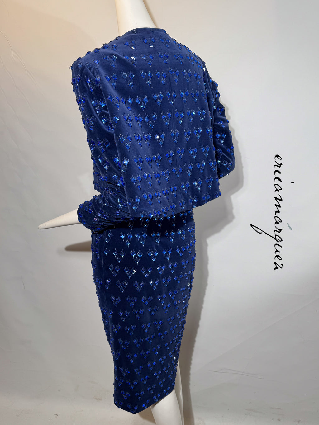 BARON'S ALTA MODA, Velvet and Rhinestone Electric Blue High-Waist Skirt Ensemble