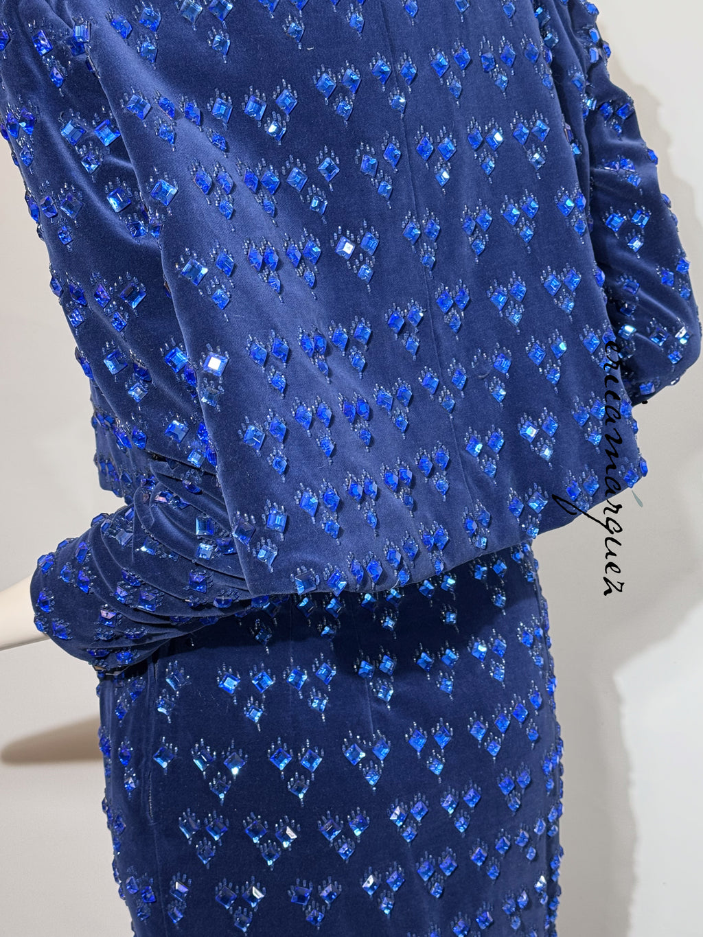 BARON'S ALTA MODA, Velvet and Rhinestone Electric Blue High-Waist Skirt Ensemble