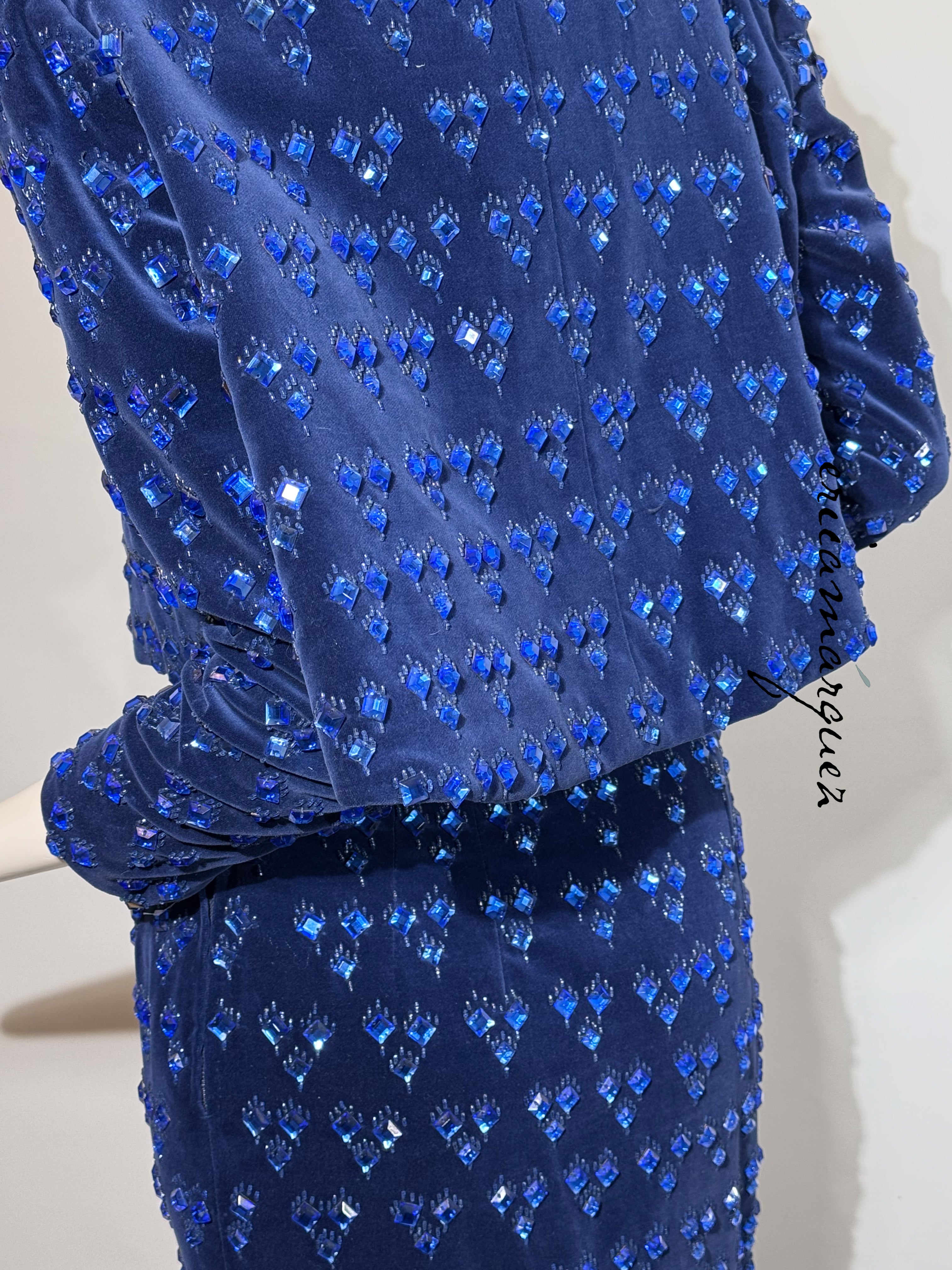 BARON'S ALTA MODA, Velvet and Rhinestone Electric Blue High-Waist Skirt Ensemble