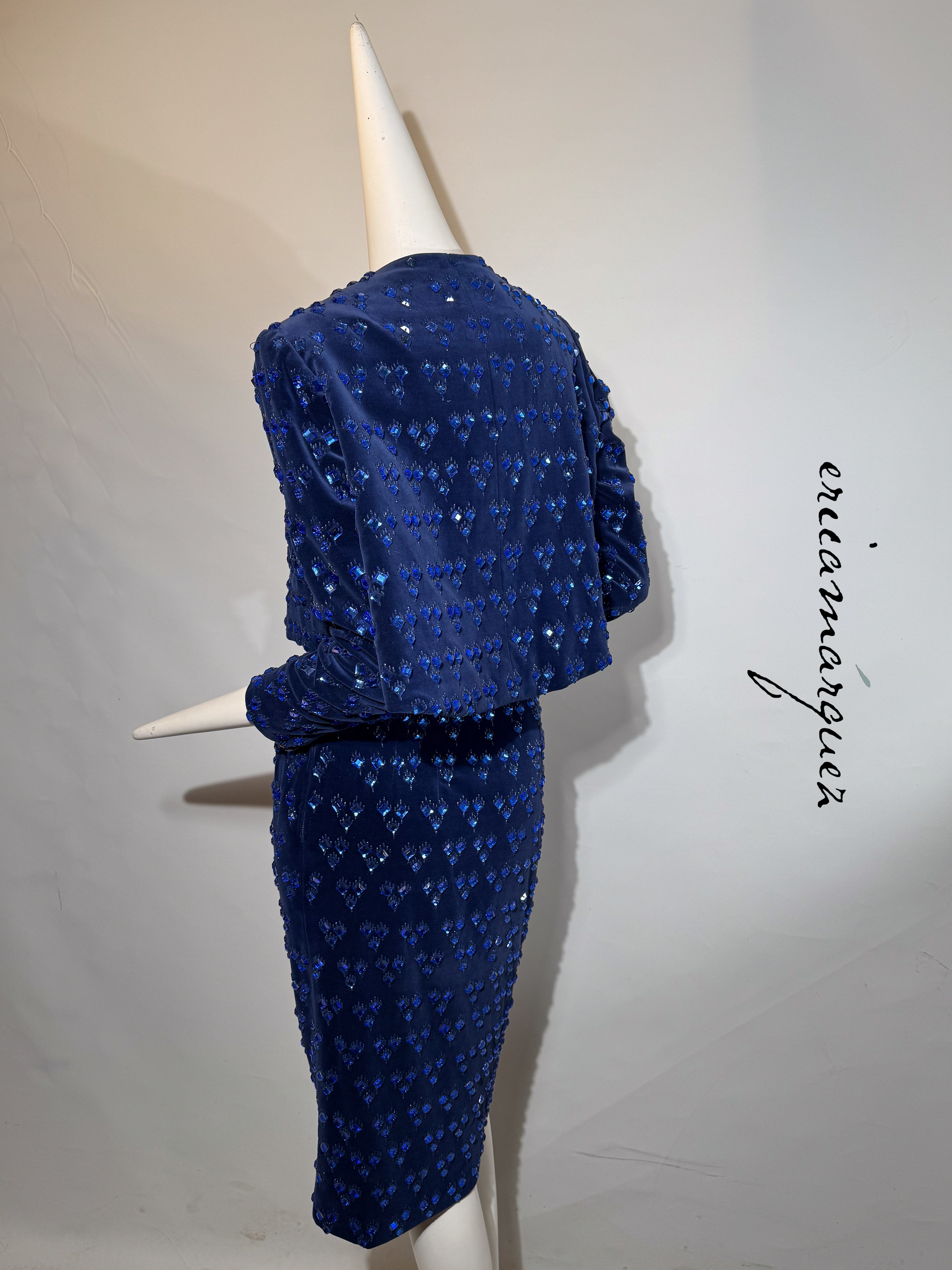 BARON'S ALTA MODA, Velvet and Rhinestone Electric Blue High-Waist Skirt Ensemble