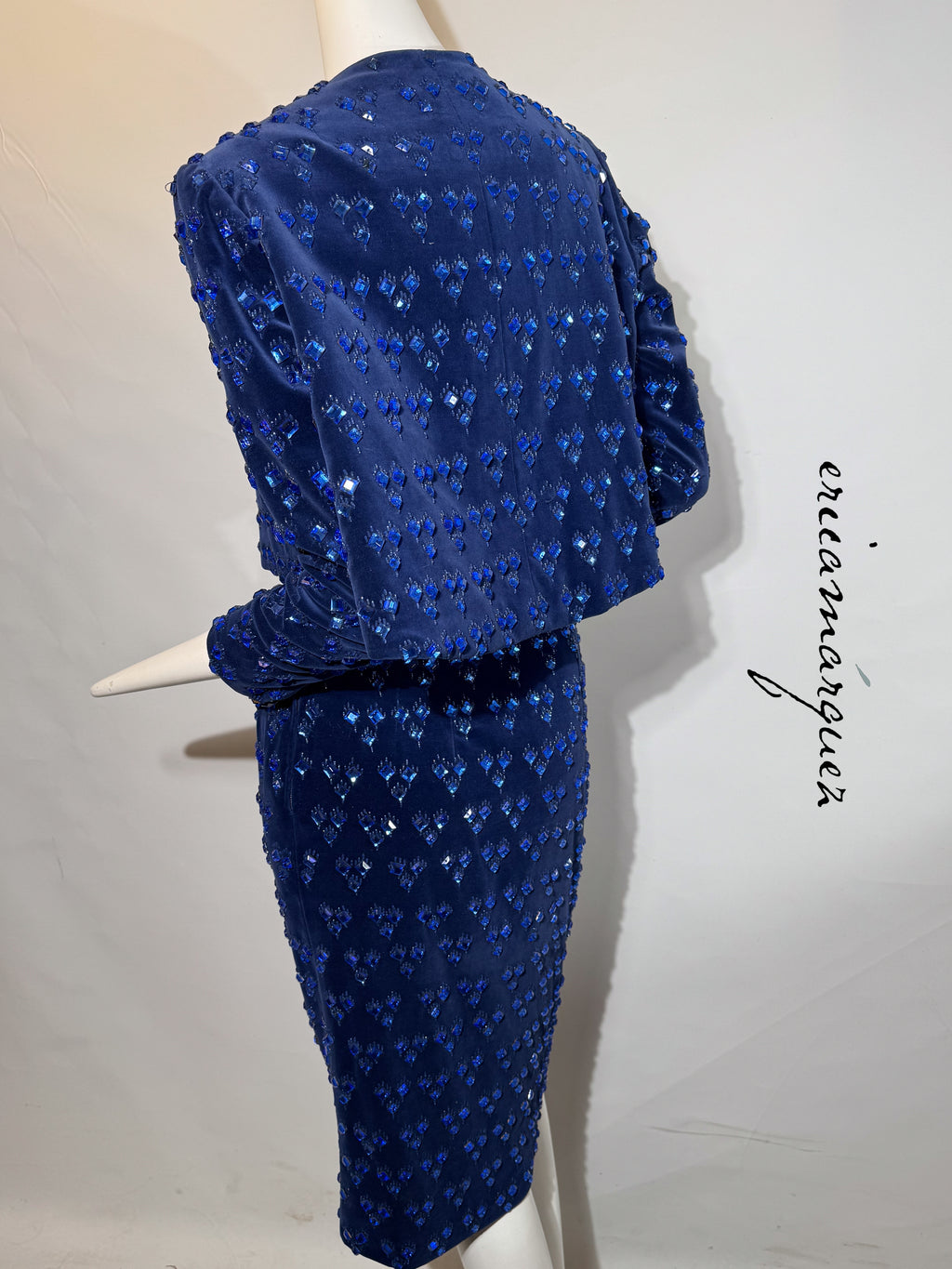 BARON'S ALTA MODA, Velvet and Rhinestone Electric Blue High-Waist Skirt Ensemble