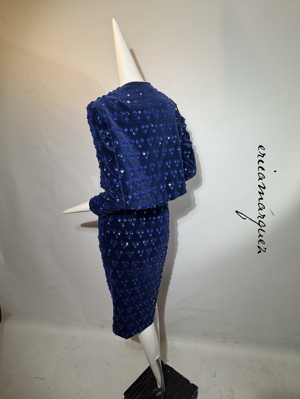 BARON'S ALTA MODA, Velvet and Rhinestone Electric Blue High-Waist Skirt Ensemble