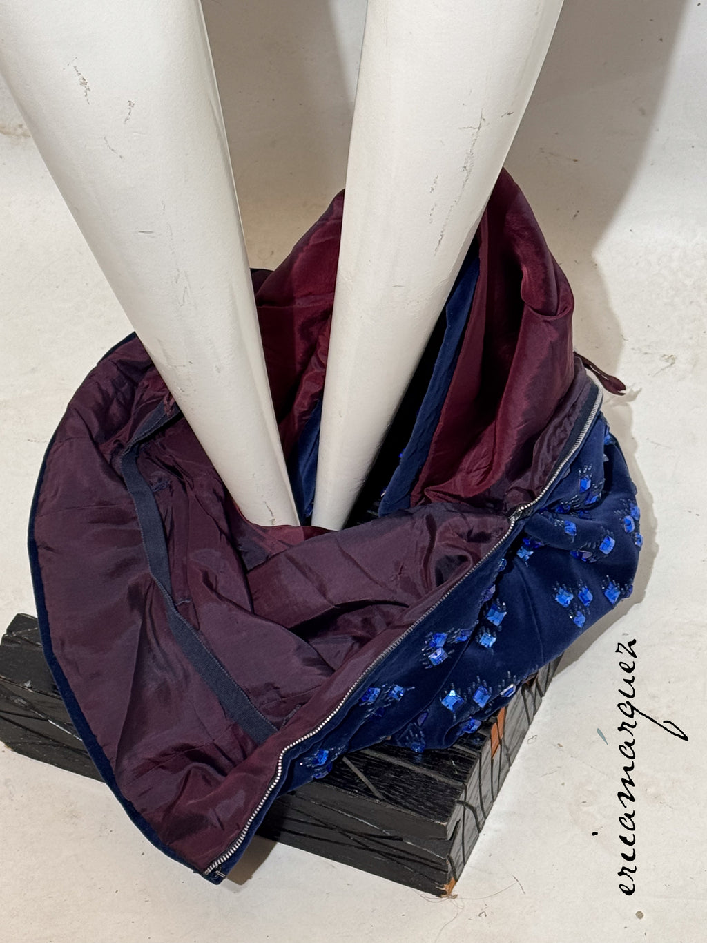 BARON'S ALTA MODA, Velvet and Rhinestone Electric Blue High-Waist Skirt Ensemble