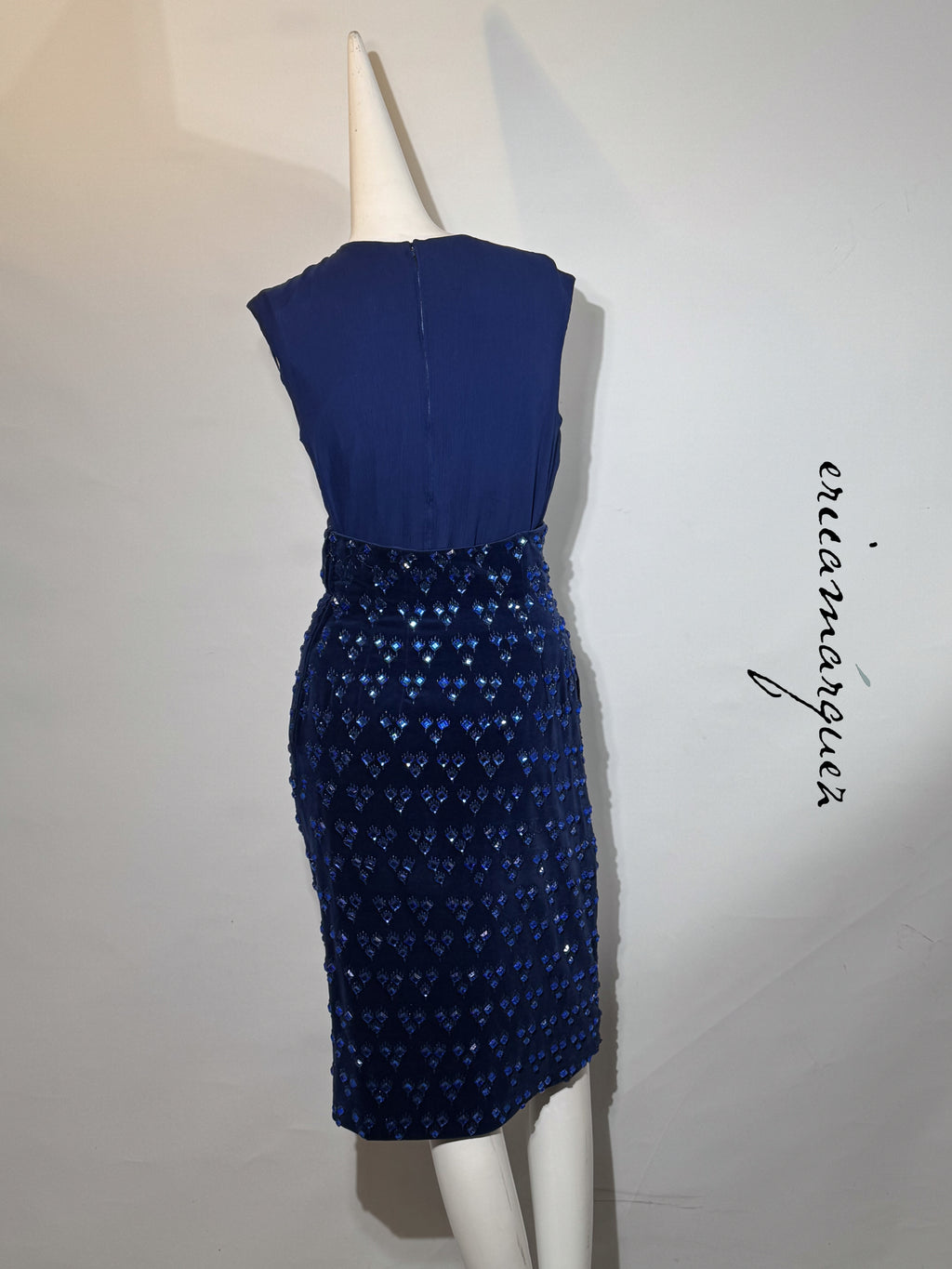 BARON'S ALTA MODA, Velvet and Rhinestone Electric Blue High-Waist Skirt Ensemble