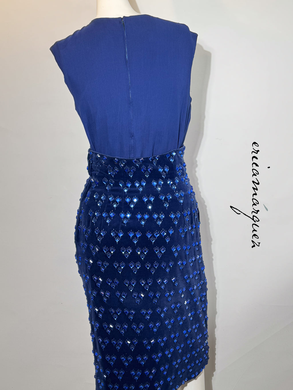 BARON'S ALTA MODA, Velvet and Rhinestone Electric Blue High-Waist Skirt Ensemble