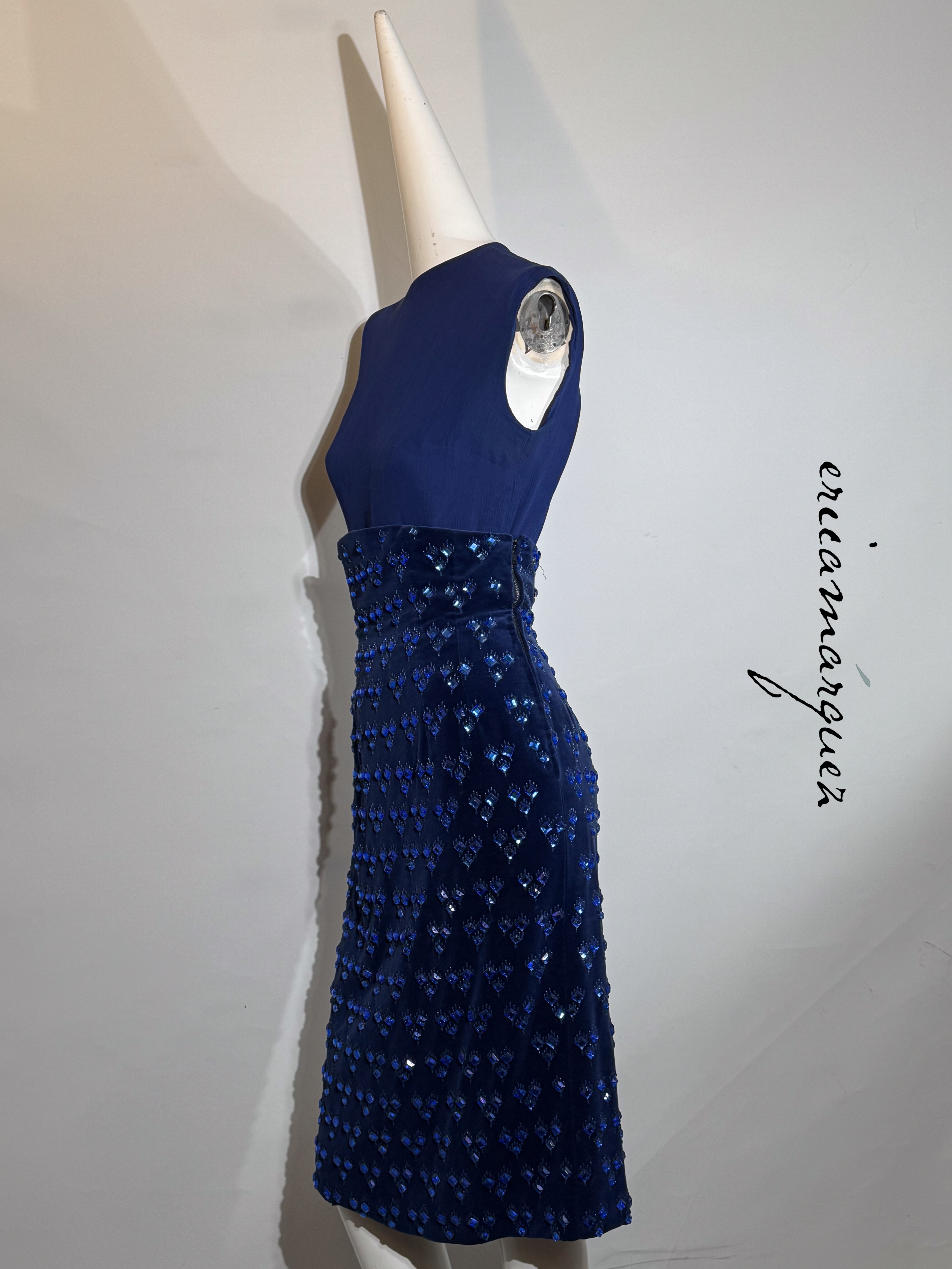 BARON'S ALTA MODA, Velvet and Rhinestone Electric Blue High-Waist Skirt Ensemble