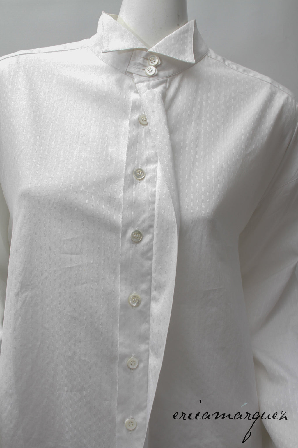 BYBLOS, Made In Italy, Mandarin Collar, Textured Design, Hidden Button, Long Sleeve Shirt