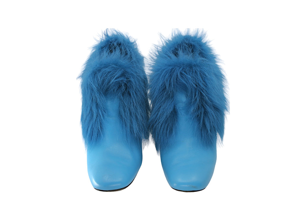BOTTEGA VENETA, cerulean blue leather and fur-lined wedges
