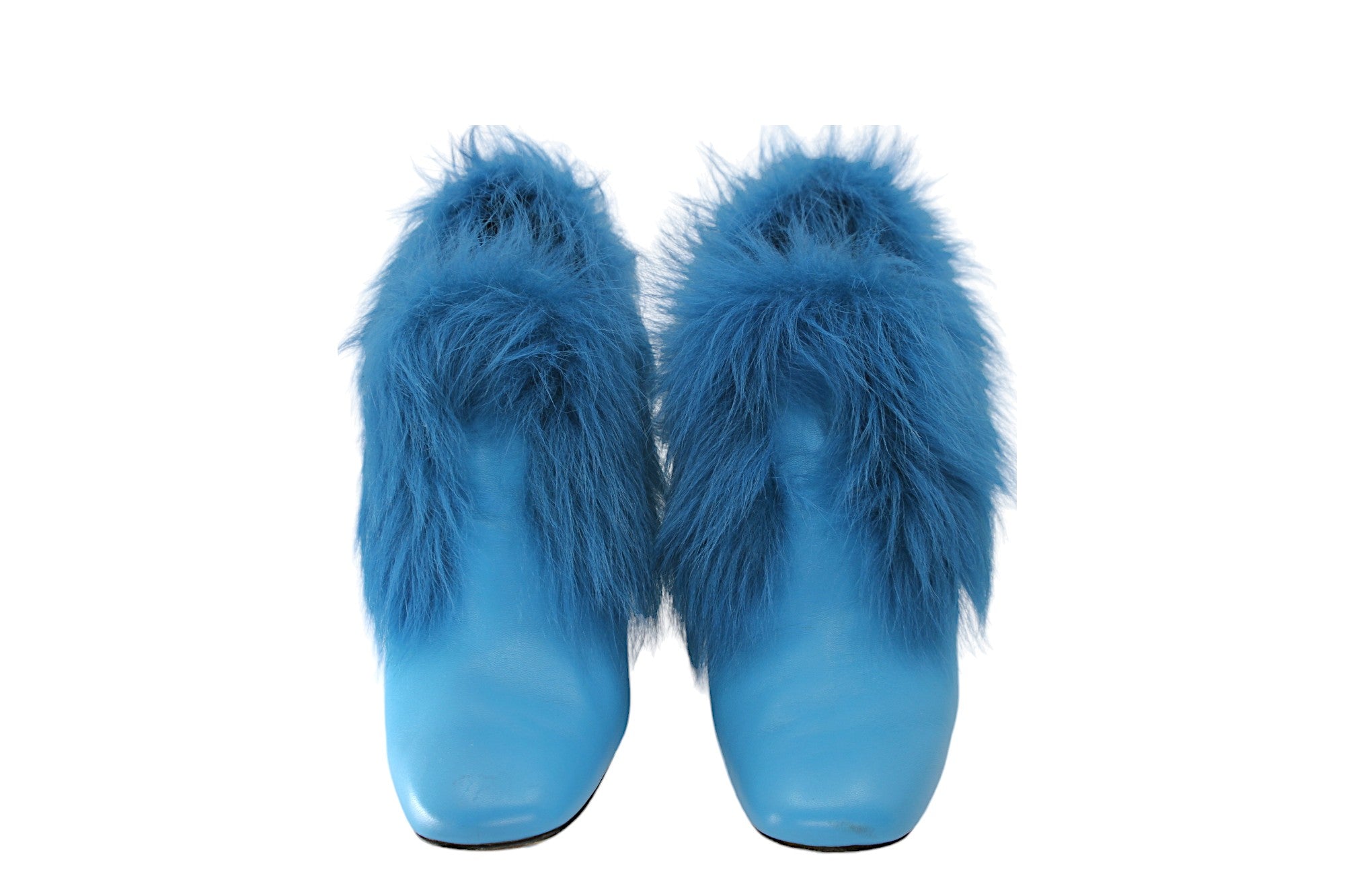 BOTTEGA VENETA, cerulean blue leather and fur-lined wedges