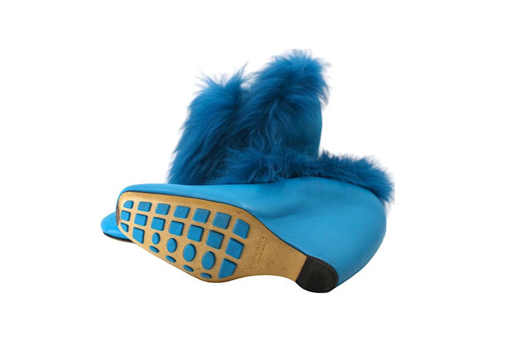 BOTTEGA VENETA, cerulean blue leather and fur-lined wedges