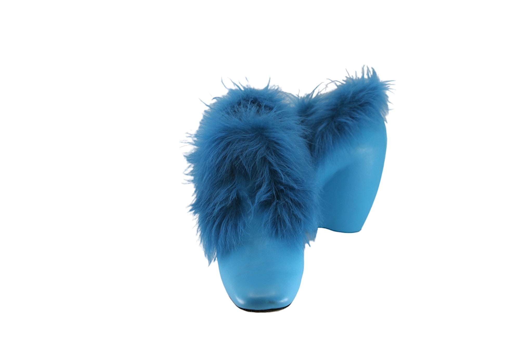 BOTTEGA VENETA, cerulean blue leather and fur-lined wedges