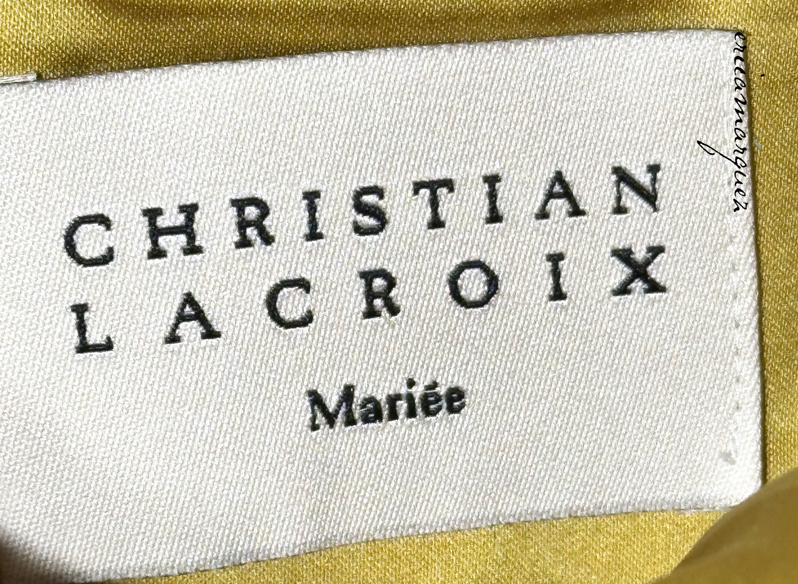 CHRISTIAN LACROIX Mariée Ensemble Gold Mesh Floral Overlay Bustier Pants Draper