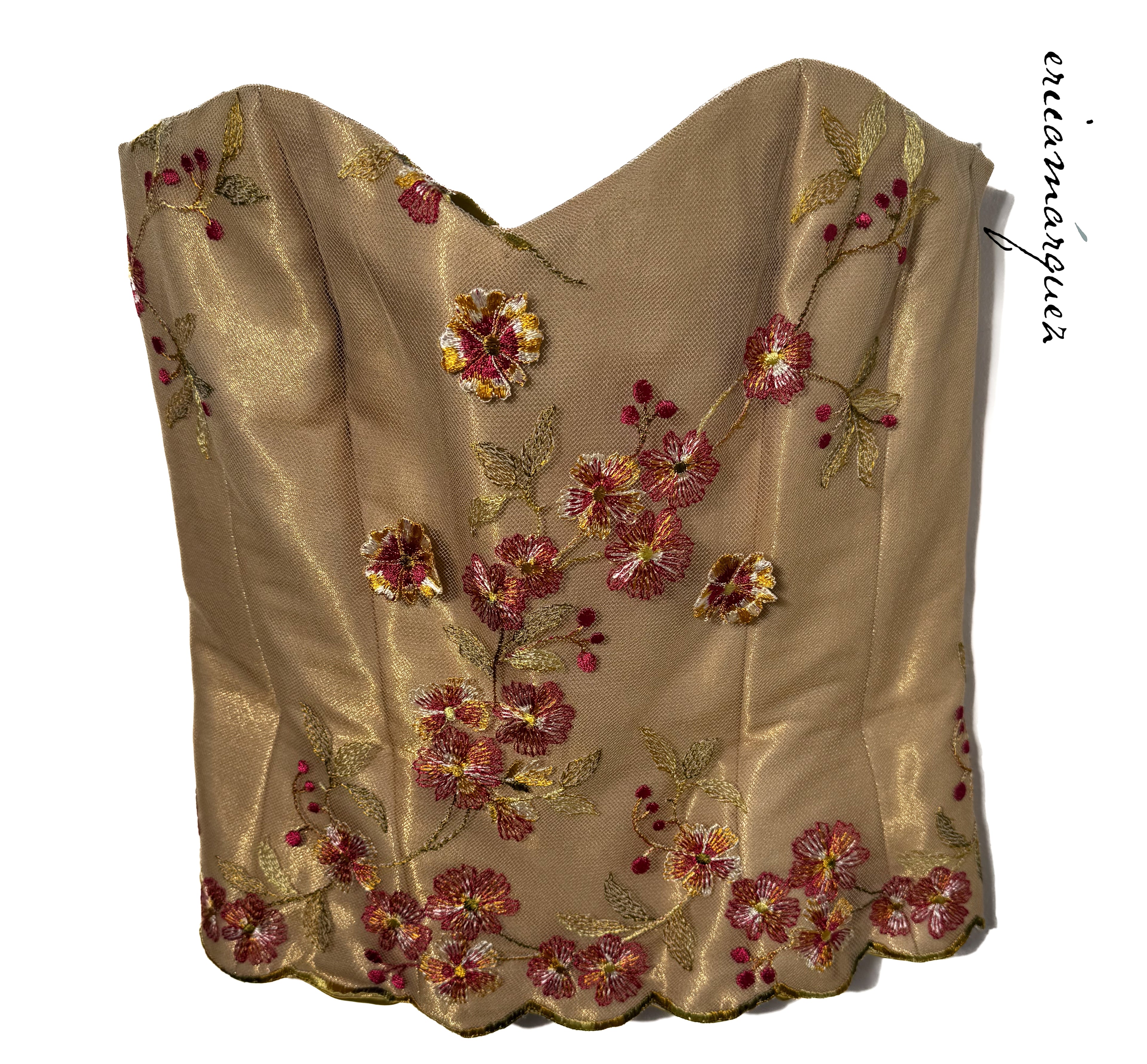CHRISTIAN LACROIX Mariée Ensemble Gold Mesh Floral Overlay Bustier Pants Draper