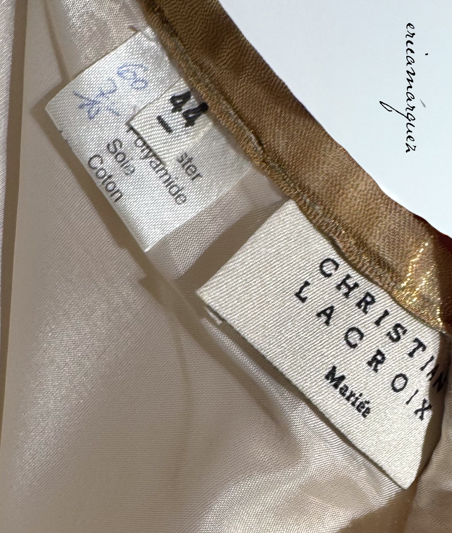 CHRISTIAN LACROIX Mariée Ensemble Gold Mesh Floral Overlay Bustier Pants Draper