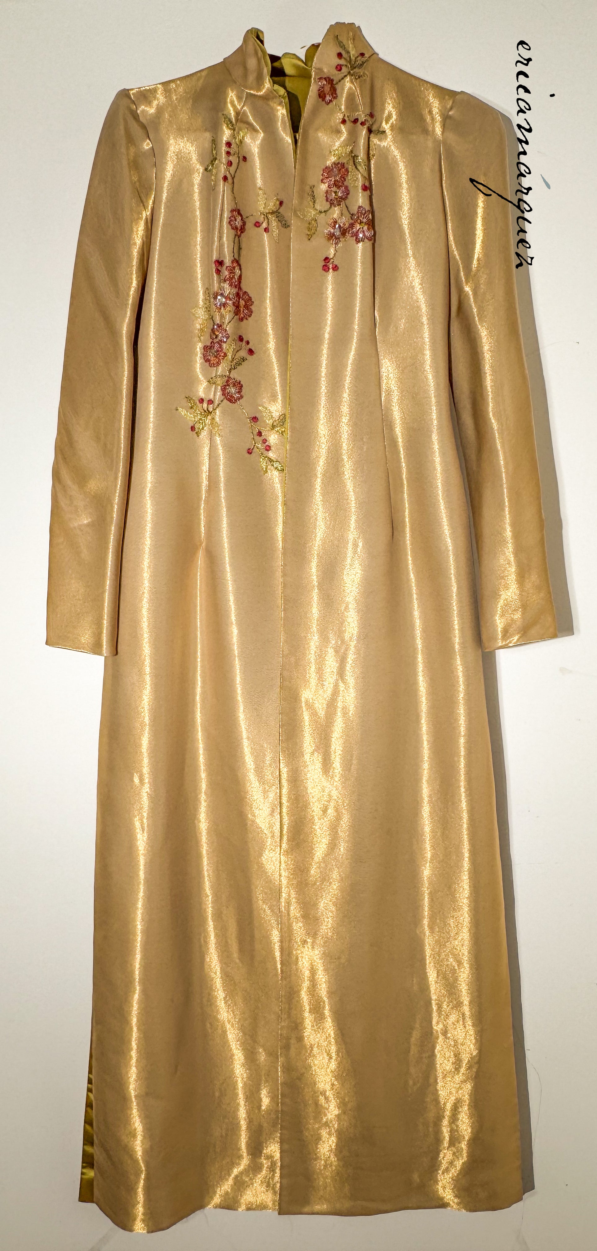CHRISTIAN LACROIX Mariée Ensemble Gold Mesh Floral Overlay Bustier Pants Draper