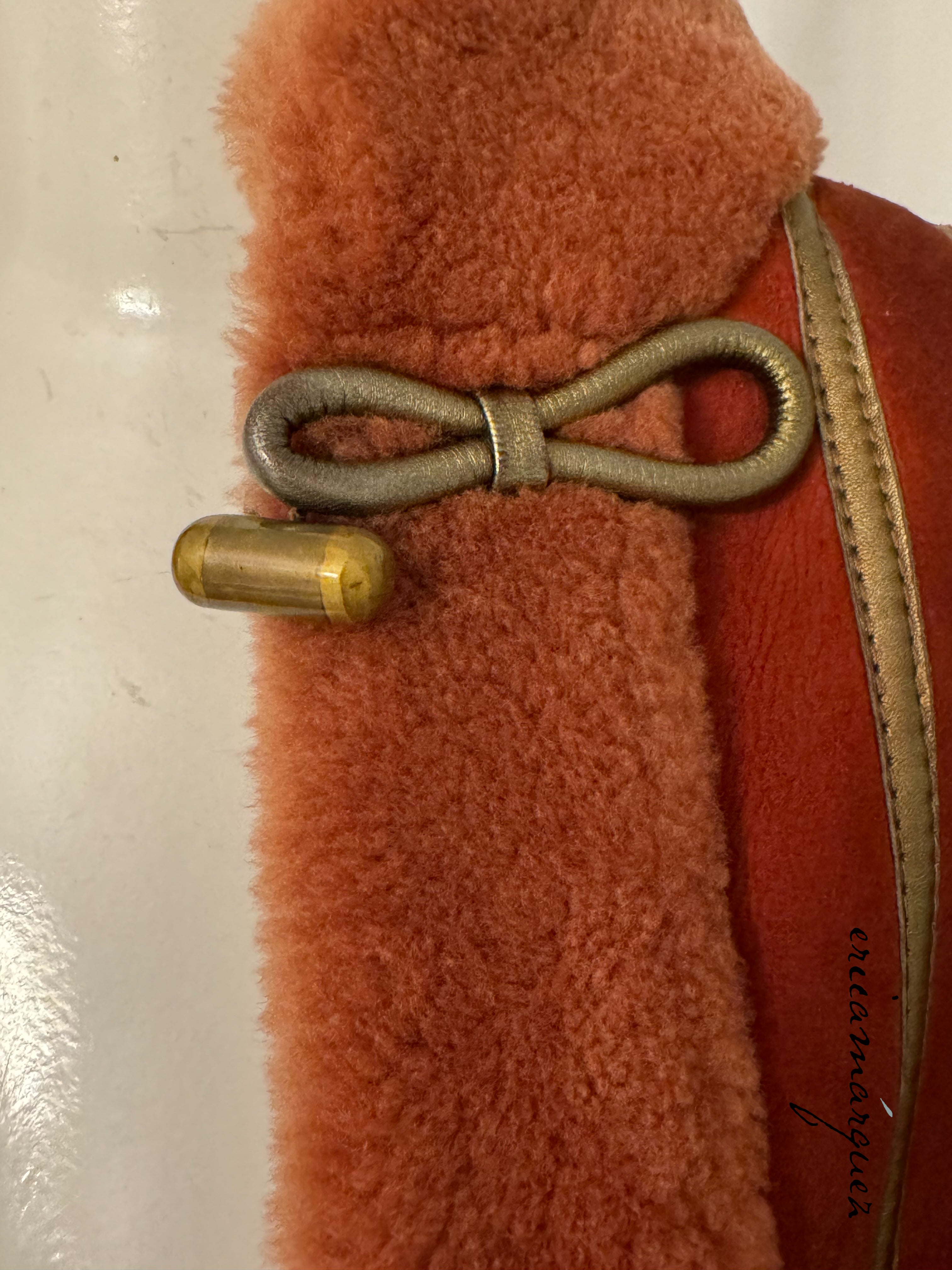 CHRISTIAN DIOR, red and peach shearling coat with gold stripes, 1970s