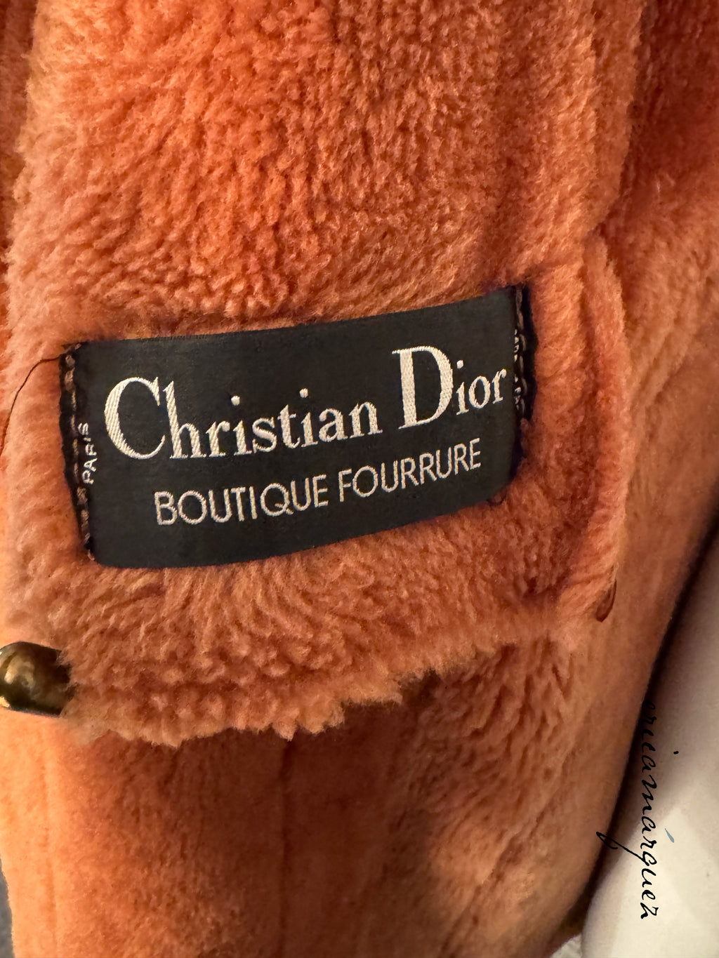 CHRISTIAN DIOR, red and peach shearling coat with gold stripes, 1970s
