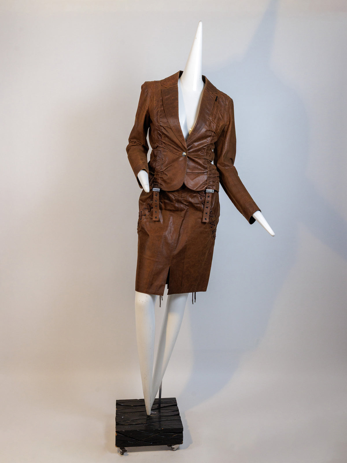 CHRISTIAN DIOR x JOHN GALLIANO, Leather Skirt Ensemble, "Hardcore Romance", Runway Collection, 2003