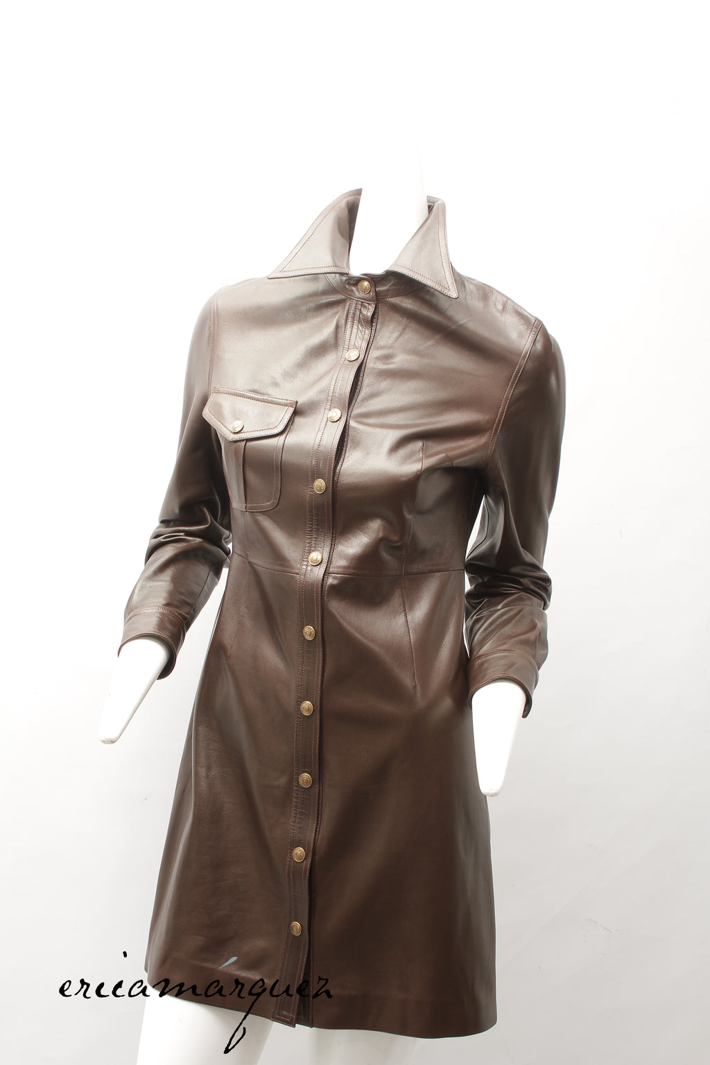 CHRISTIAN DIOR, Coat, Brown lambskin with Christian Dior Buttons