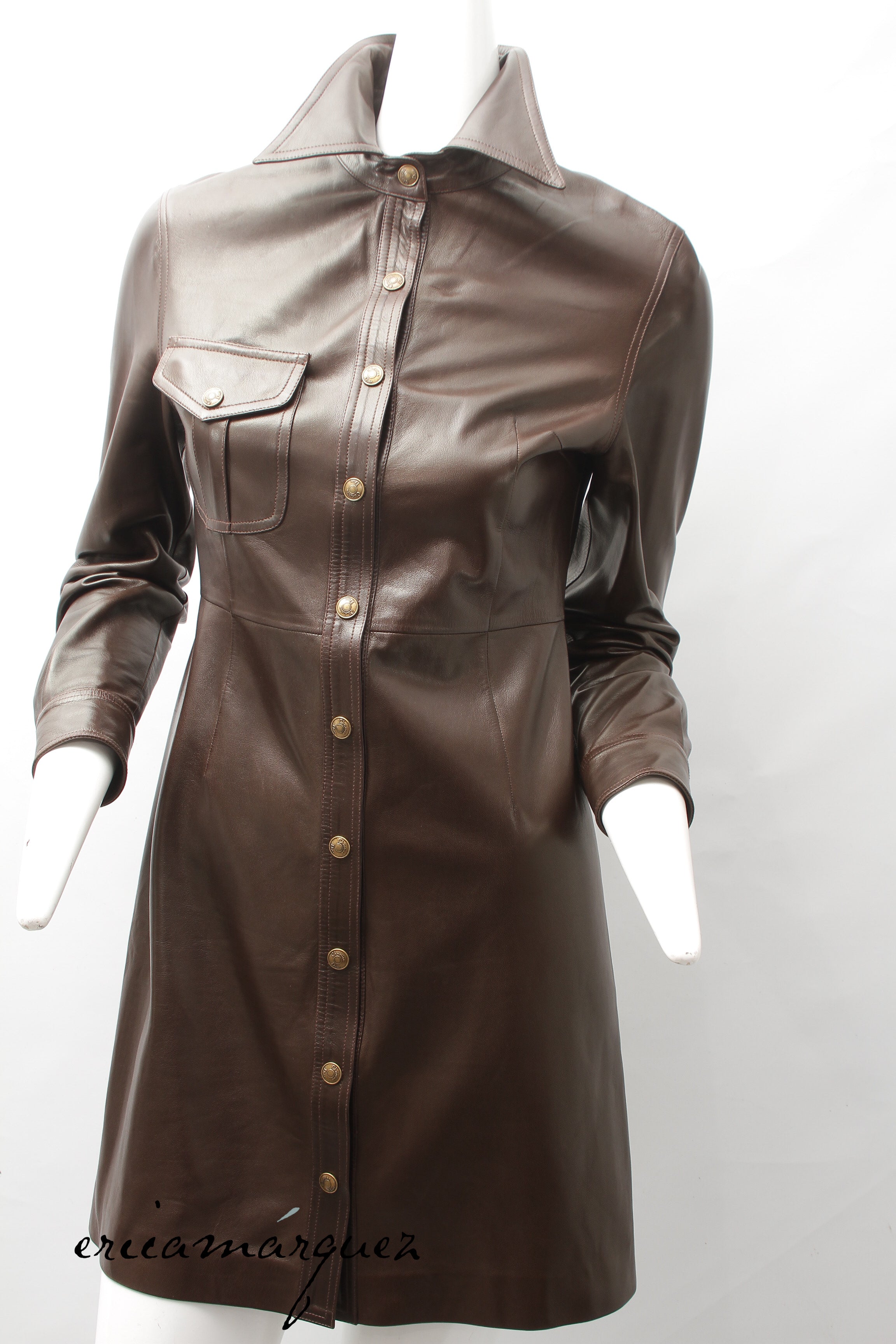 CHRISTIAN DIOR, Coat, Brown lambskin with Christian Dior Buttons