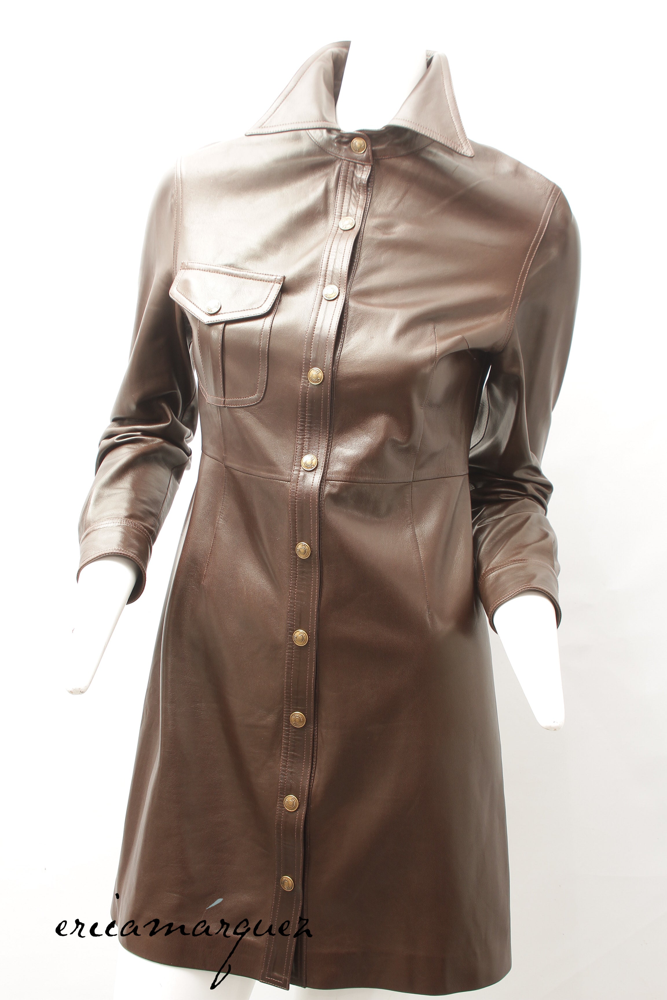 CHRISTIAN DIOR, Coat, Brown lambskin with Christian Dior Buttons