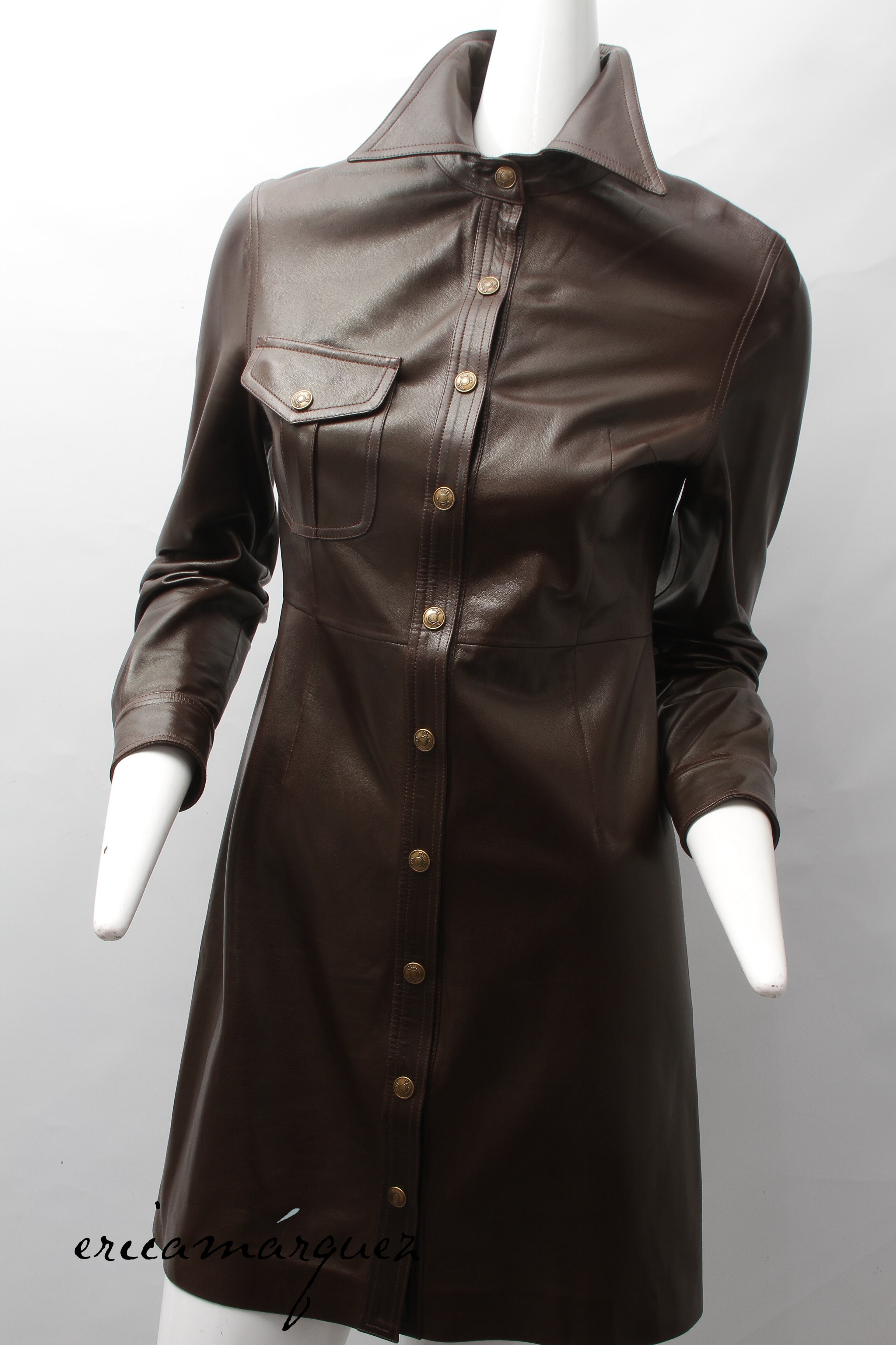 CHRISTIAN DIOR, Coat, Brown lambskin with Christian Dior Buttons