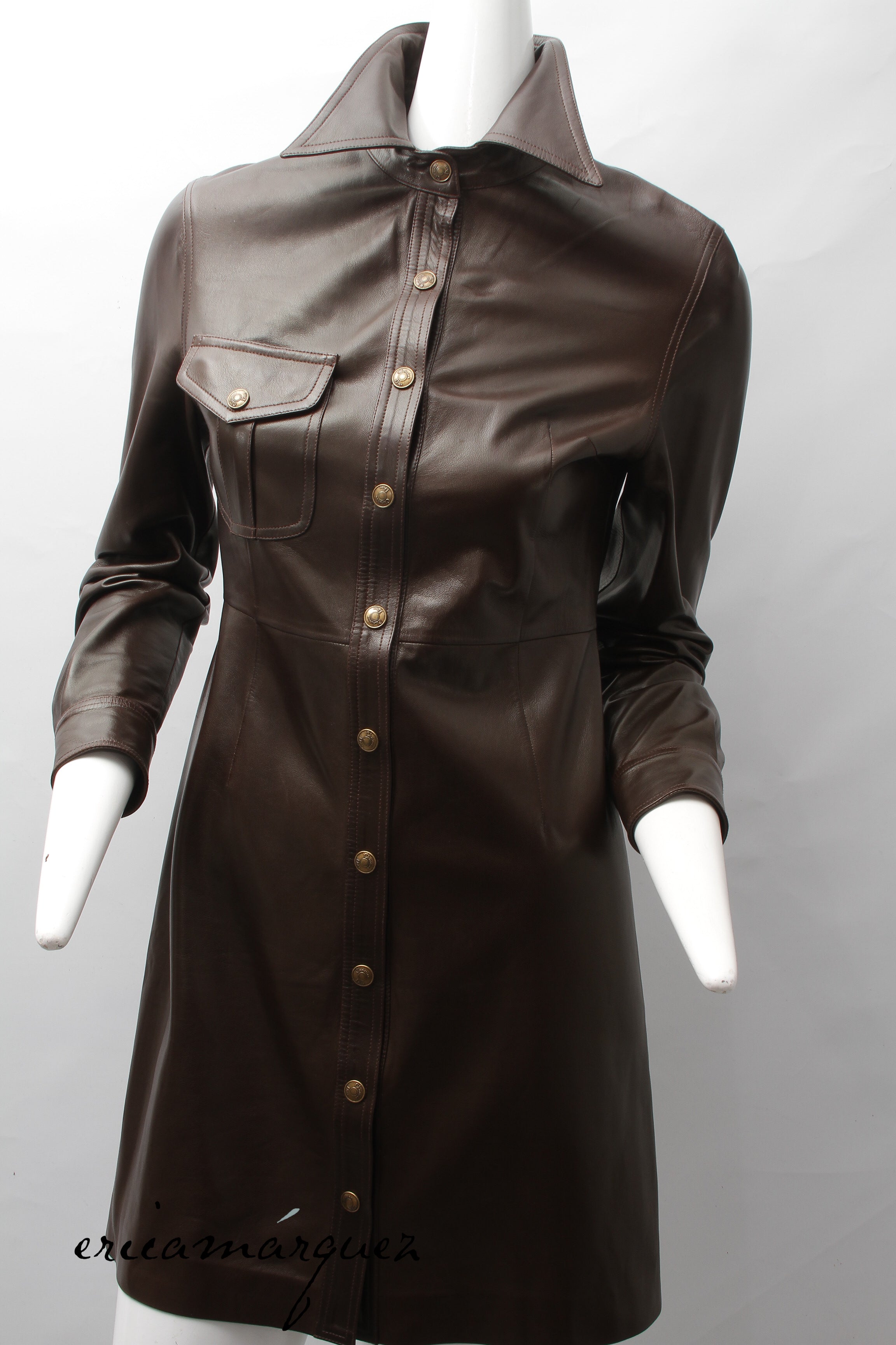 CHRISTIAN DIOR, Coat, Brown lambskin with Christian Dior Buttons