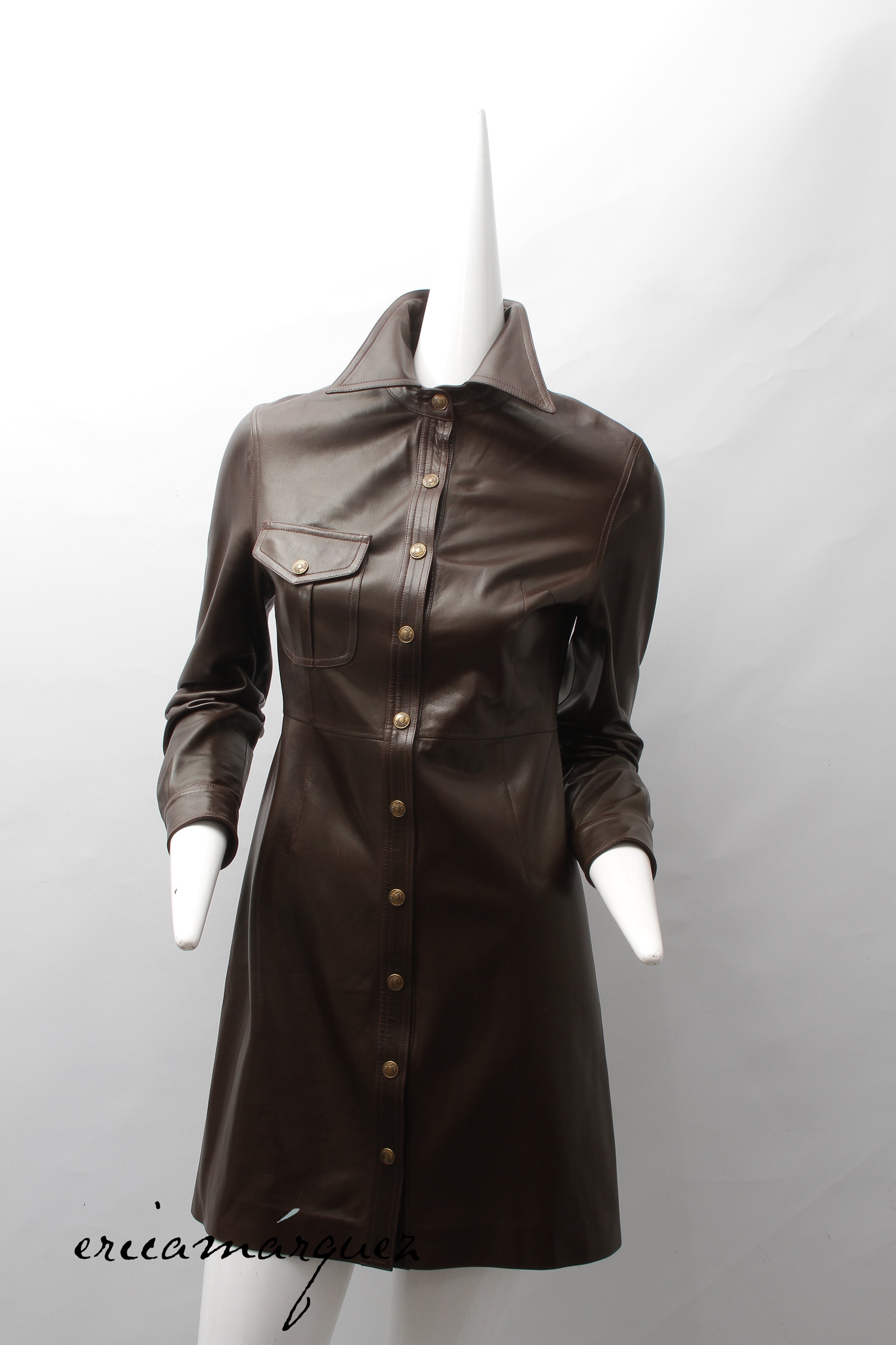 CHRISTIAN DIOR, Coat, Brown lambskin with Christian Dior Buttons