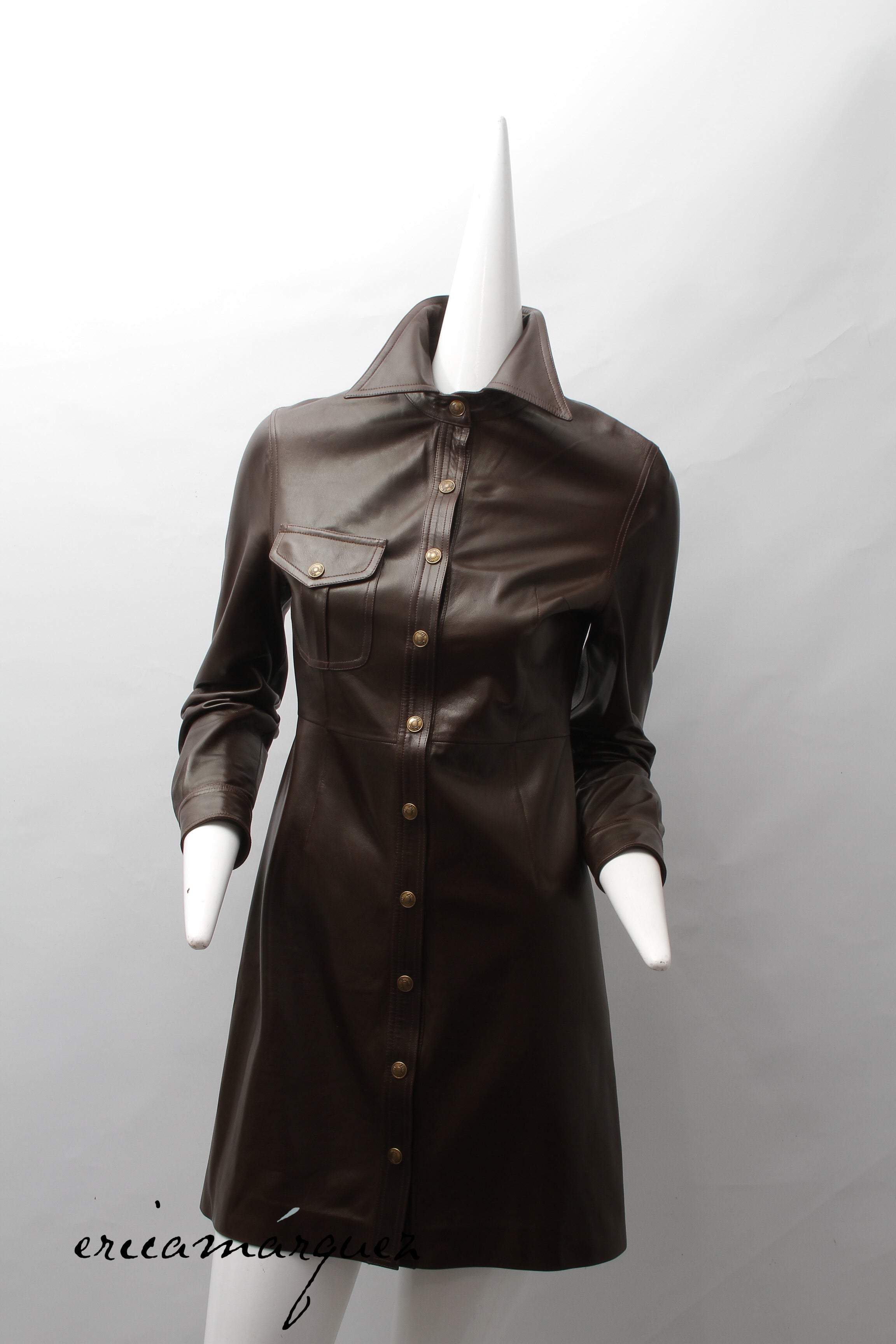 CHRISTIAN DIOR, Coat, Brown lambskin with Christian Dior Buttons
