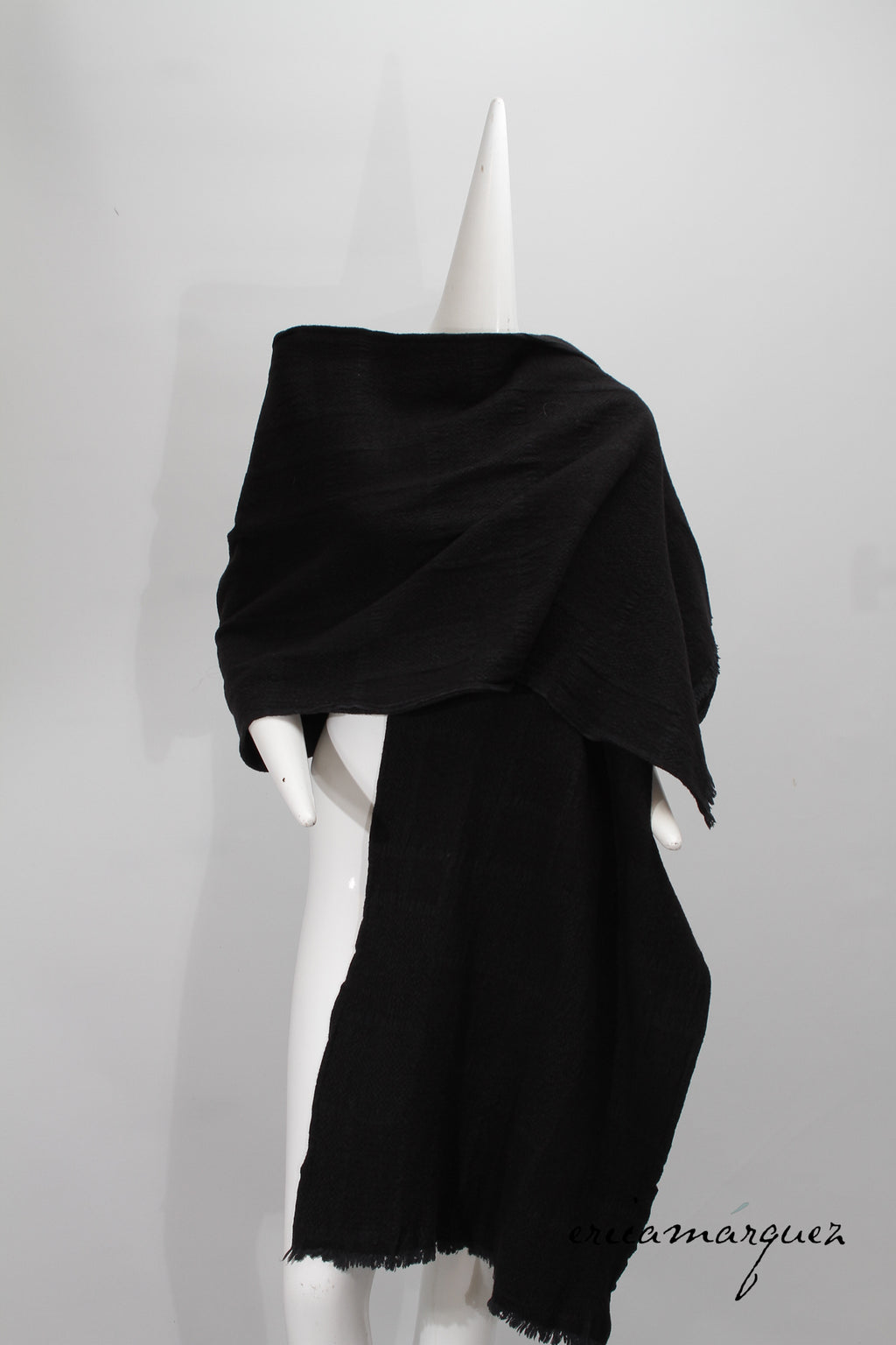 COMME DES GARCONS, Wool Blend Aya-Ori Weave Black Oversize Scarf