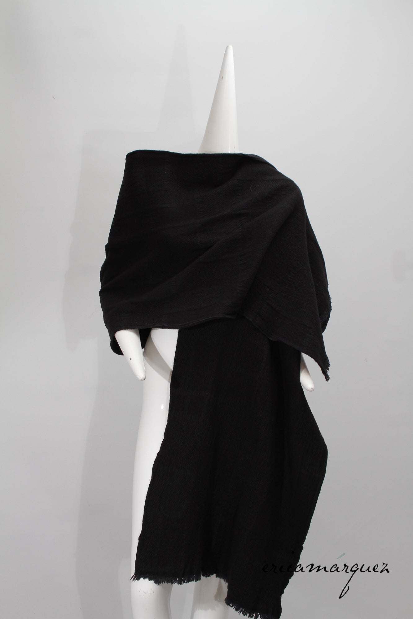 COMME DES GARCONS, Wool Blend Aya-Ori Weave Black Oversize Scarf