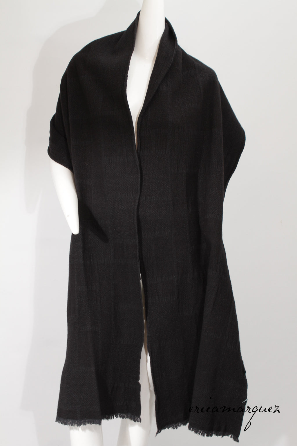COMME DES GARCONS, Wool Blend Aya-Ori Weave Black Oversize Scarf