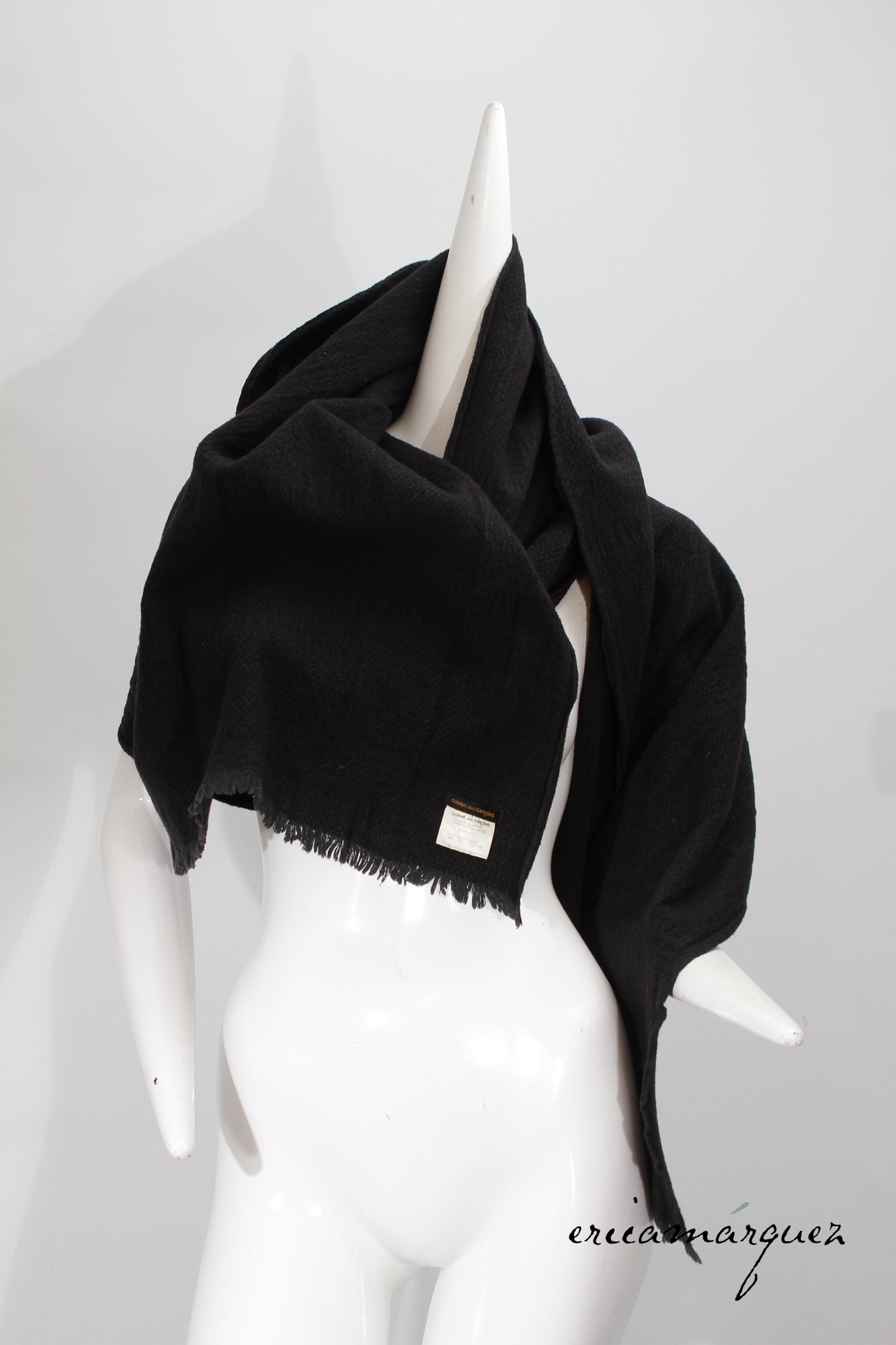 COMME DES GARCONS, Wool Blend Aya-Ori Weave Black Oversize Scarf