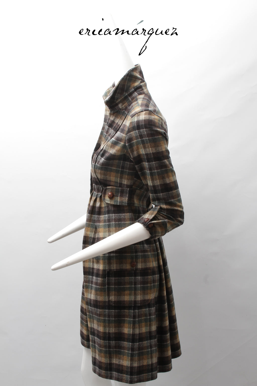 DIANE VAN FURSTENBERG, Midi Dress, Wool and Brown Checkered Pattern
